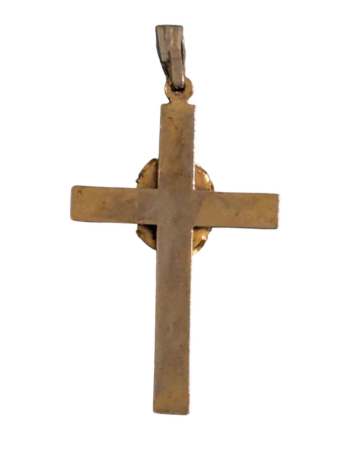 Other Vintage Gold Tone Cross Green Stone Pendant Small 1.25" Size ONE SIZE - 3 Thumbnail