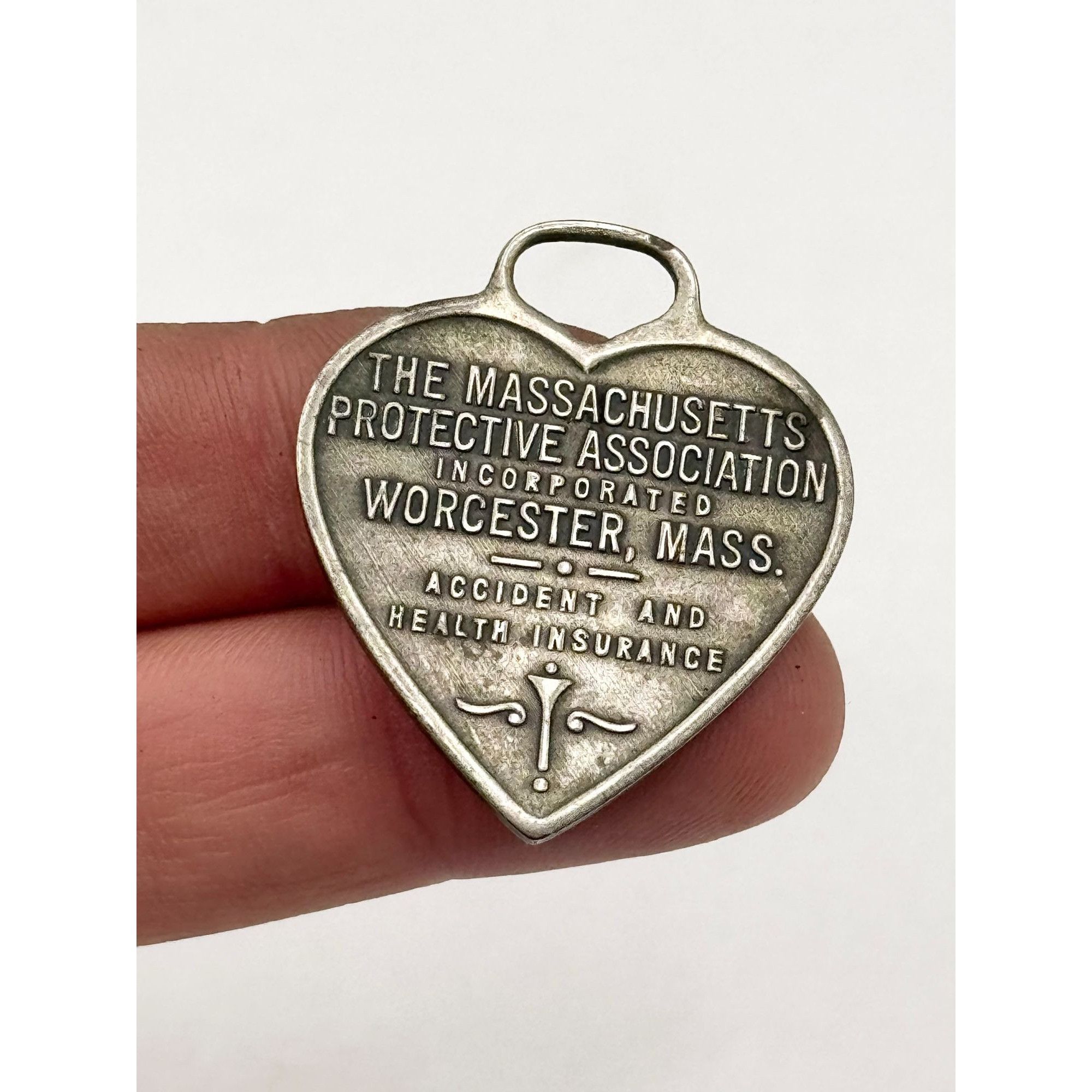 Vintage Antique Massachusetts Protective Insurance ID Key Tag Heart Size ONE SIZE - 3 Thumbnail