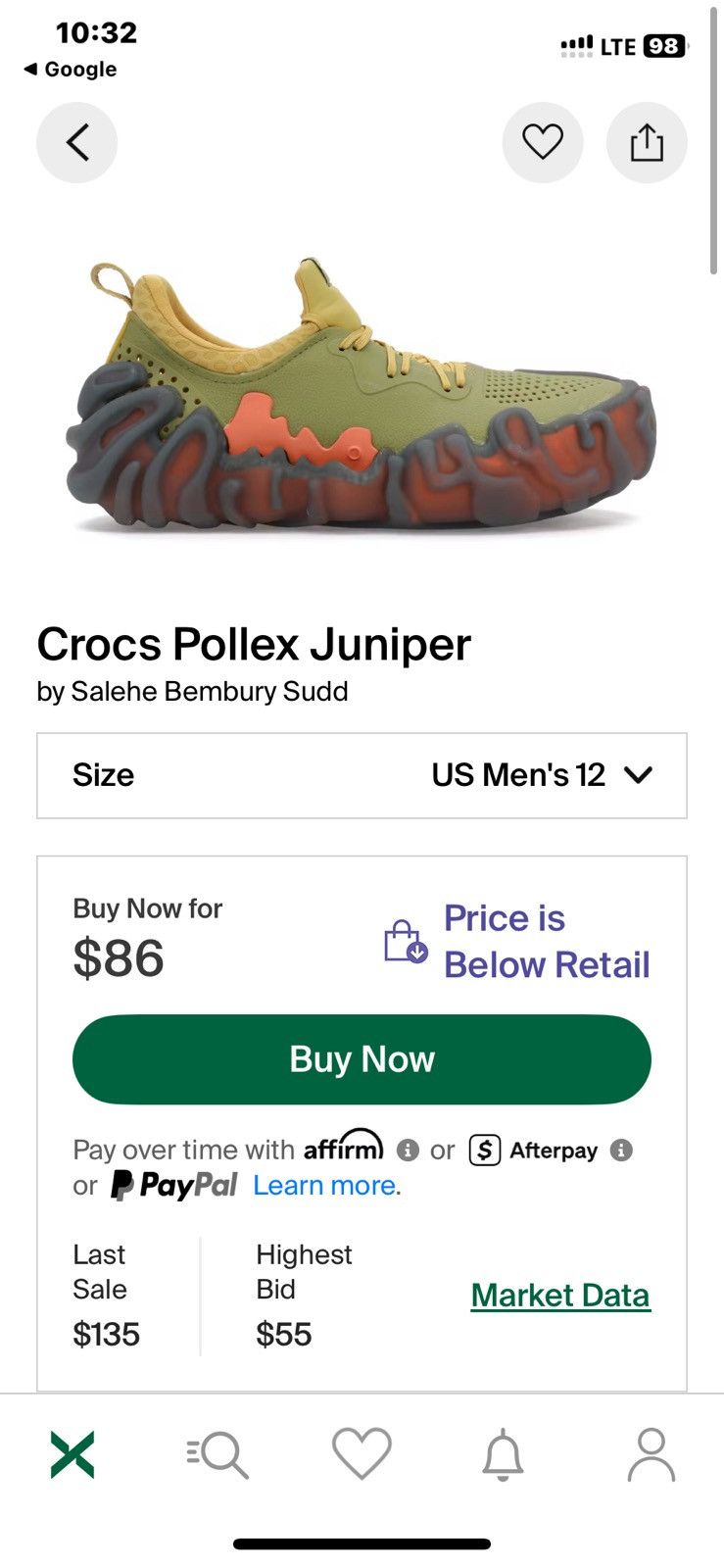 Crocs × Salehe Bembury Crocs Pollenex Juniper NwOb Size US 12 / EU 45 - 13 Thumbnail