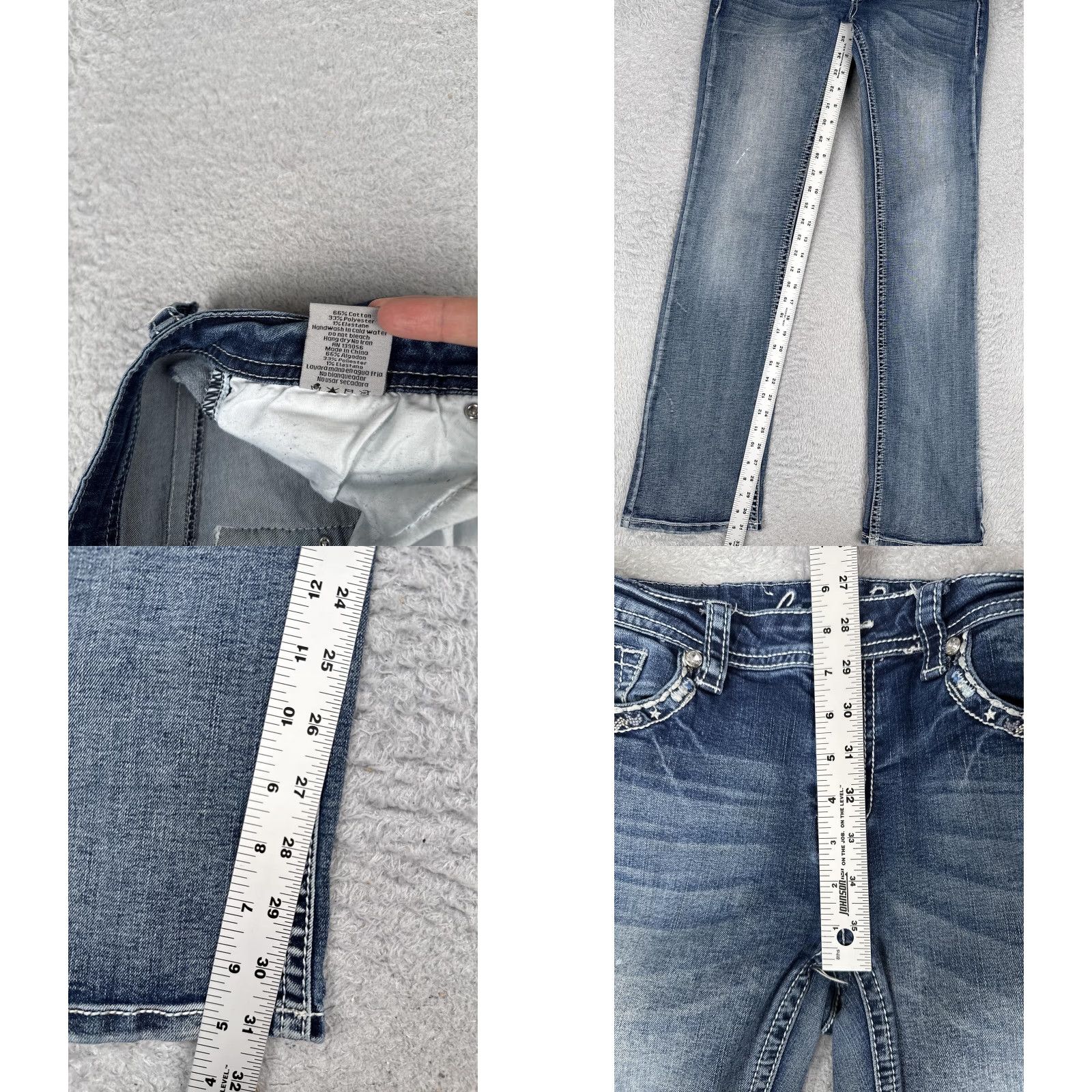 Vintage Cedar Rose Jeans Womens Bootcut Blue 27 Low Rise Stretch Denim 27x32 Rhinestone Embroidered Pockets Size 27" / US 4 / IT 40 - 8 Thumbnail