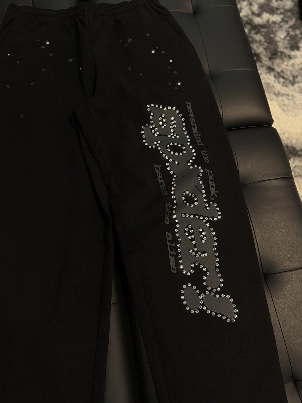 Sp5der Large Sp5der Worldwide Black VVS Stone Sweatpants Spider Size US 34 / EU 50 - 3 Thumbnail