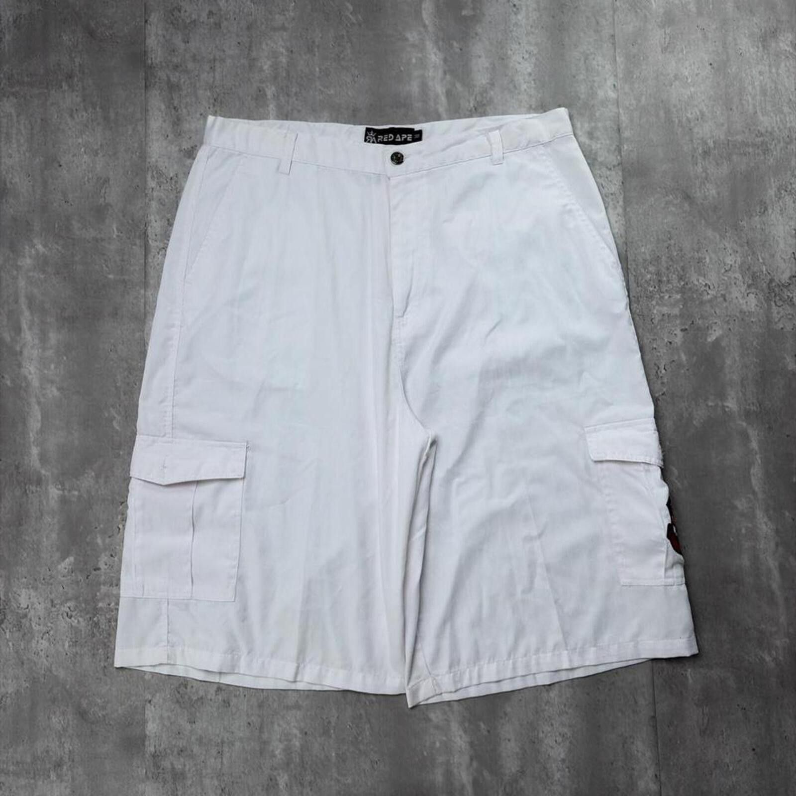 Other Y2K White Red Ape Grunge Baggy Skater Cargo Shorts Size US 38 / EU 54 - 2 Thumbnail