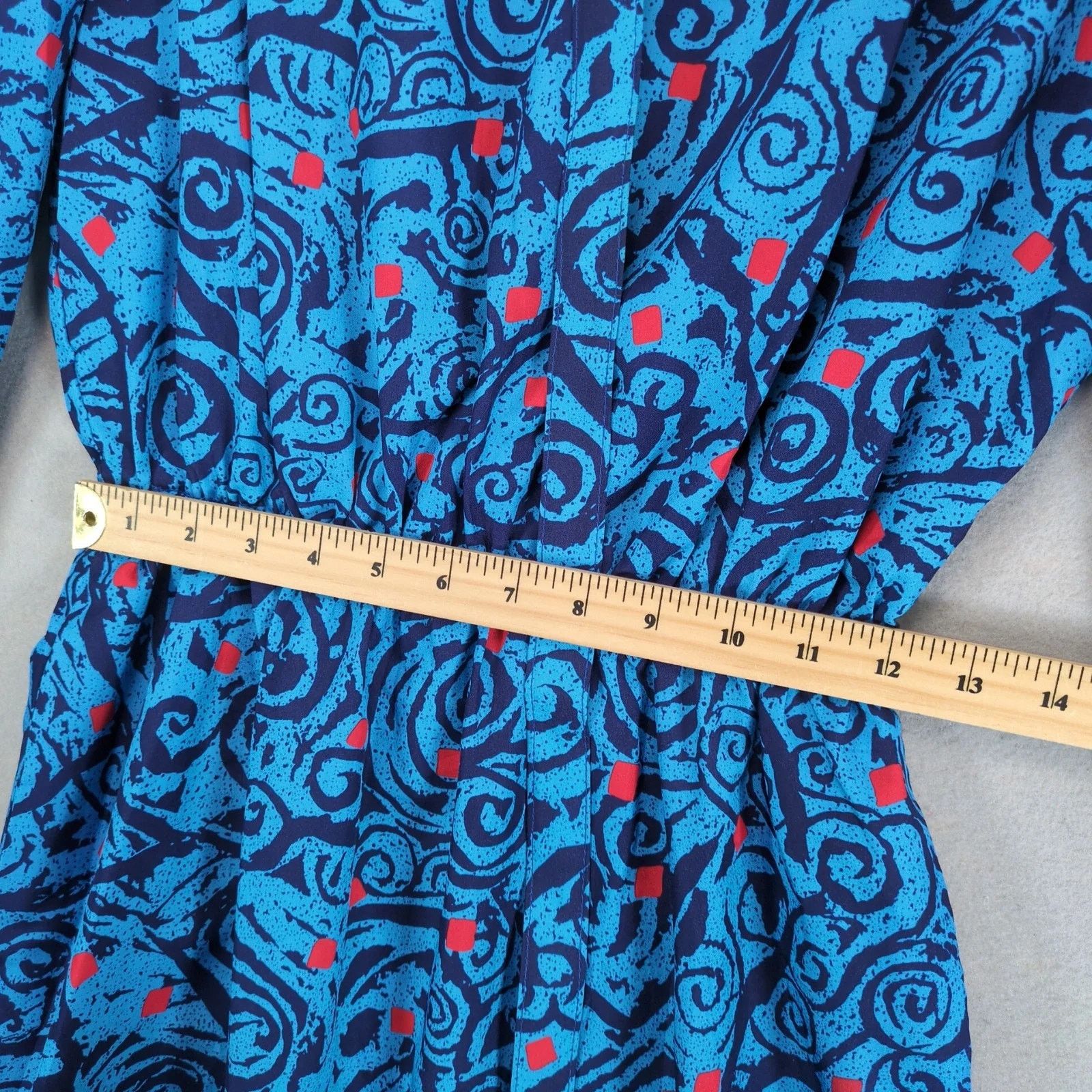 Handmade Vintage 1980s Handmade Blue Swirl Belted Blouson Dress Sz M Size M / US 6-8 / IT 42-44 - 8 Thumbnail