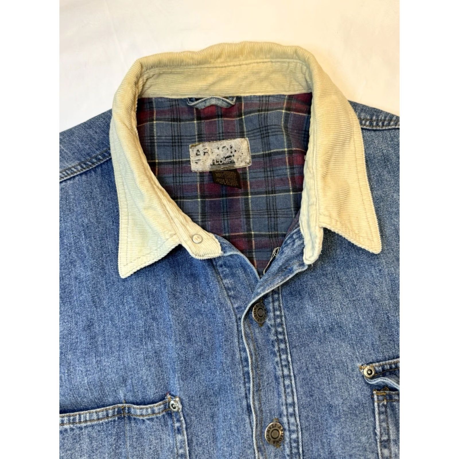 Vintage VINTAGE Arizona Jeans Co Denim Jacket Bomber Lined Corduroy Collar Mens Large Blue 90s USA Jacket Size US 33 - 3 Thumbnail