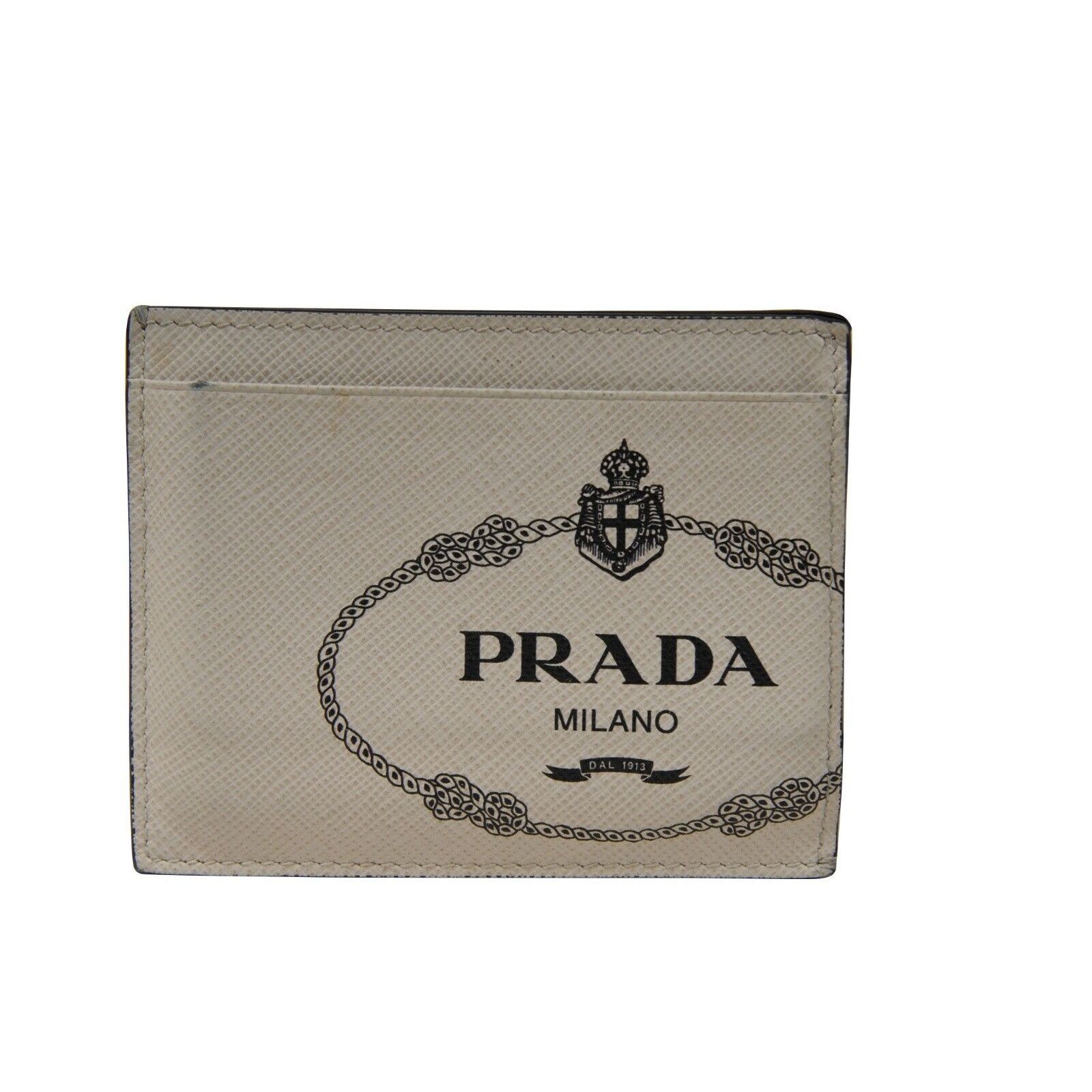 Prada Card Holder Wallet Off-White Cream Black Leather Size ONE SIZE - 2 Thumbnail