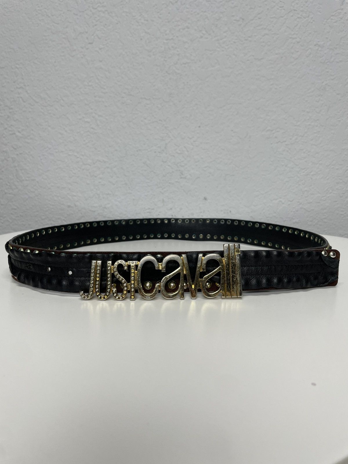 Roberto Cavalli Vintage Y2K Just Cavali Black Metal Leather Buckle Belt Size ONE SIZE - 10 Thumbnail