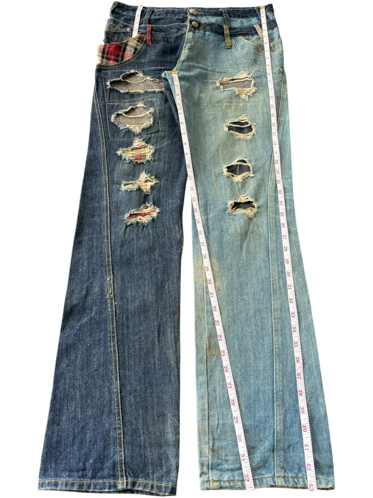 Japanese Brand Vintage Japanese Brand Double Waist Patched Hybrid Jeans Size US 33 - 7 Thumbnail