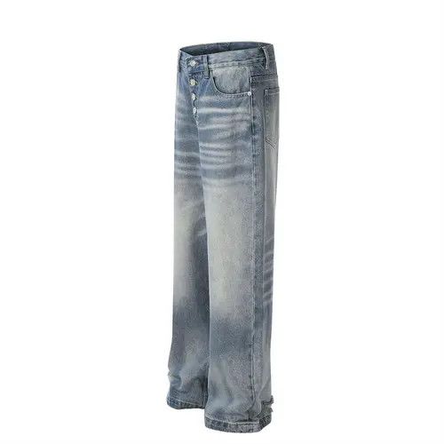 Japanese Brand × Jean Men's textured button straight distressed wide-leg jeans Size US 34 / EU 50 - 2 Thumbnail