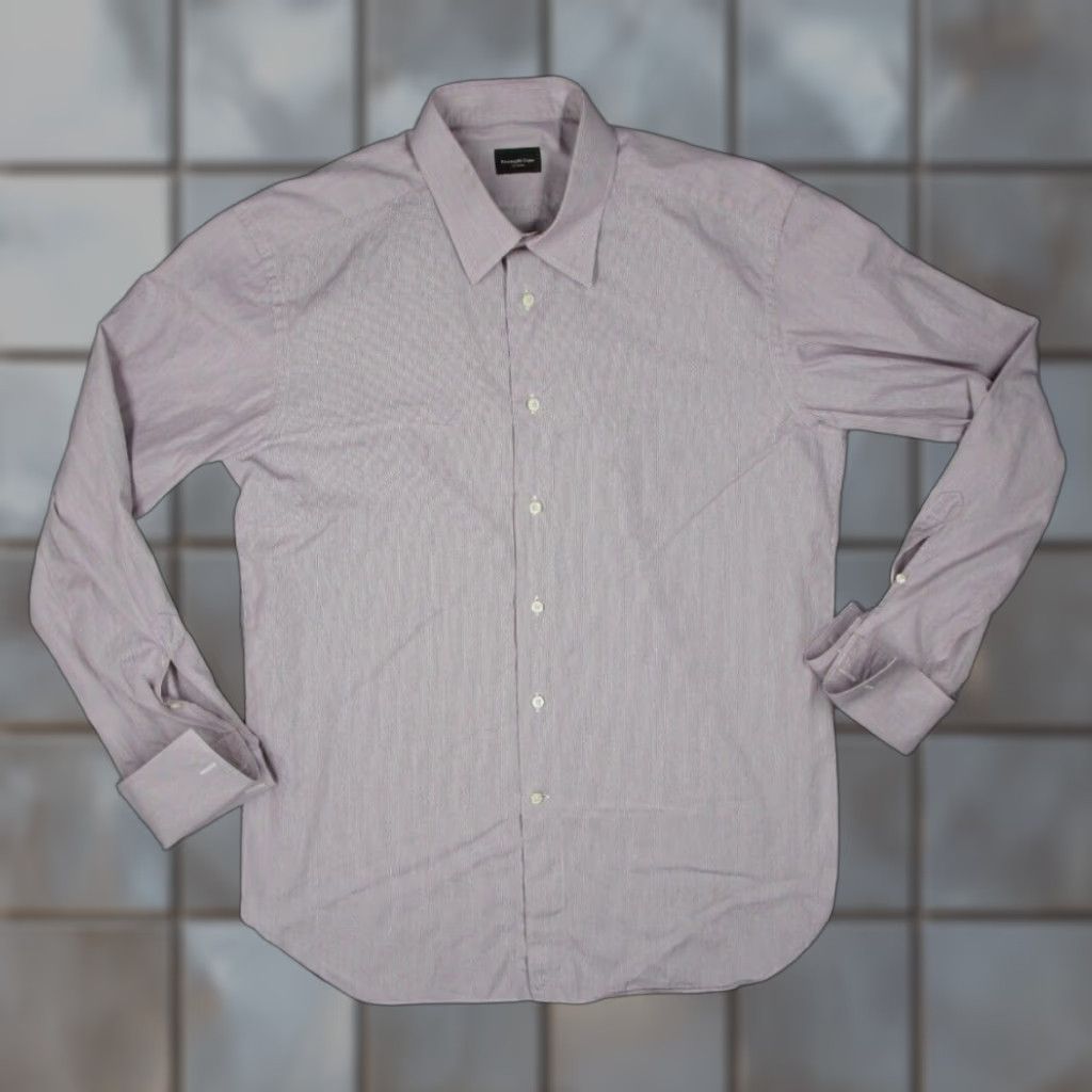 Ermenegildo Zegna Ermenegildo Zegna Mens 42 Red Striped Dress Shirt Long Sleeve Button Down French Cuff Cotton Size 42R - 1 Thumbnail