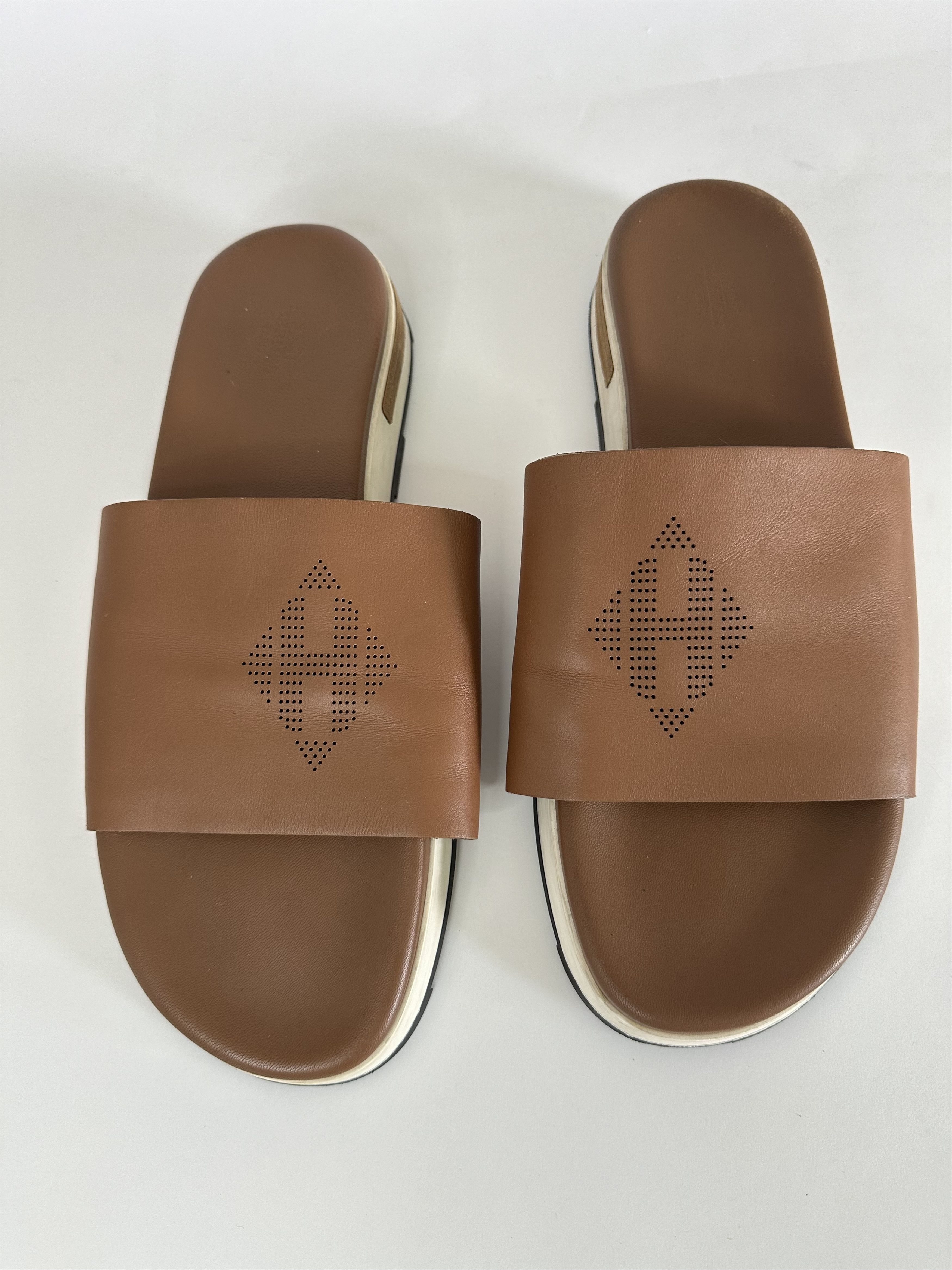 Hermes HERMES Brown Leather Slides Size 45 IT Size US 12 / EU 45 - 1 Thumbnail
