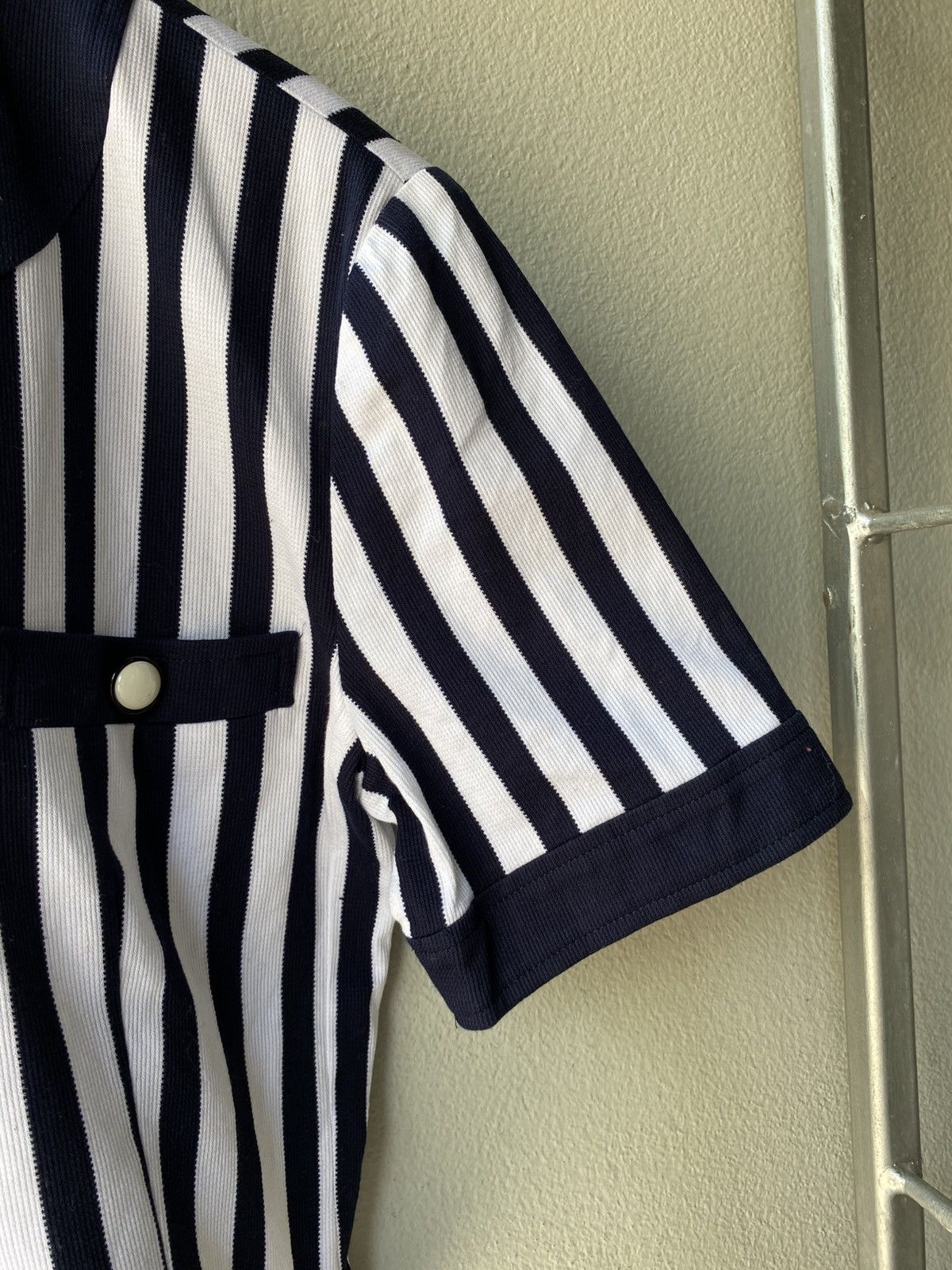 Courrèges Navy Chic Striped Button-Up Blouse.