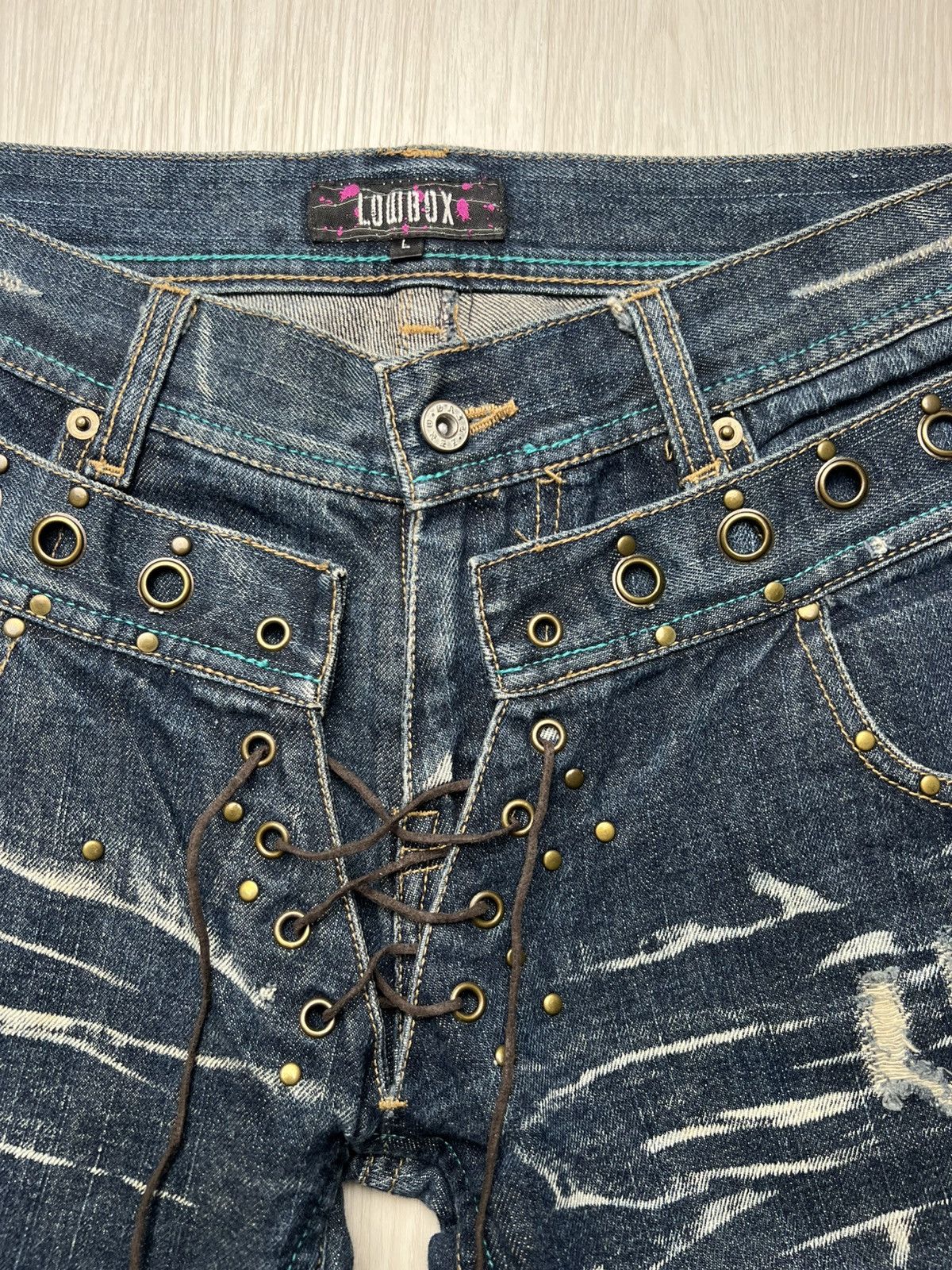 If Six Was Nine Lowbox Double Waist Eyelet Lace Up Flared Denim Size US 33 - 3 Thumbnail