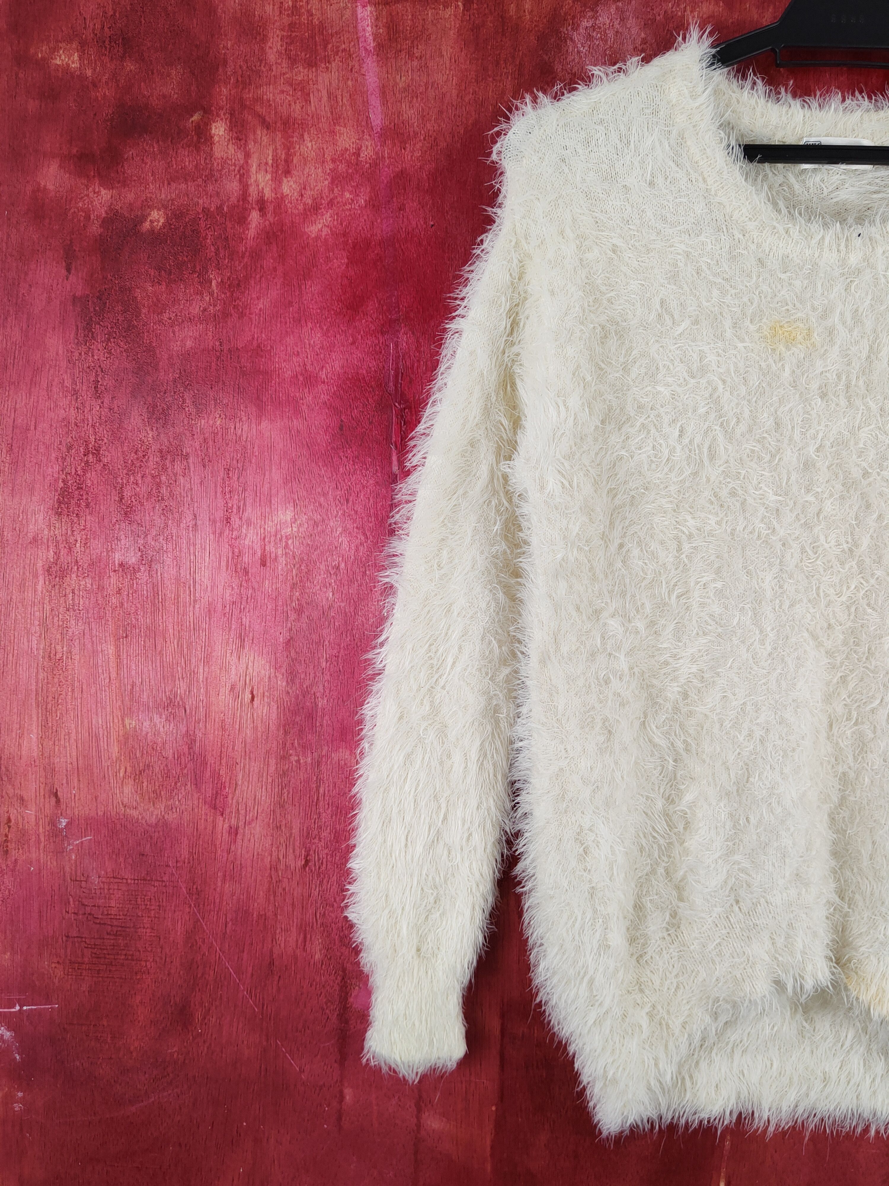 Homespun Knitwear Michel Klein Cream Shag Shaggy Fur Mohair Knitwear #S2007 Size S / US 4 / IT 40 - 3 Thumbnail