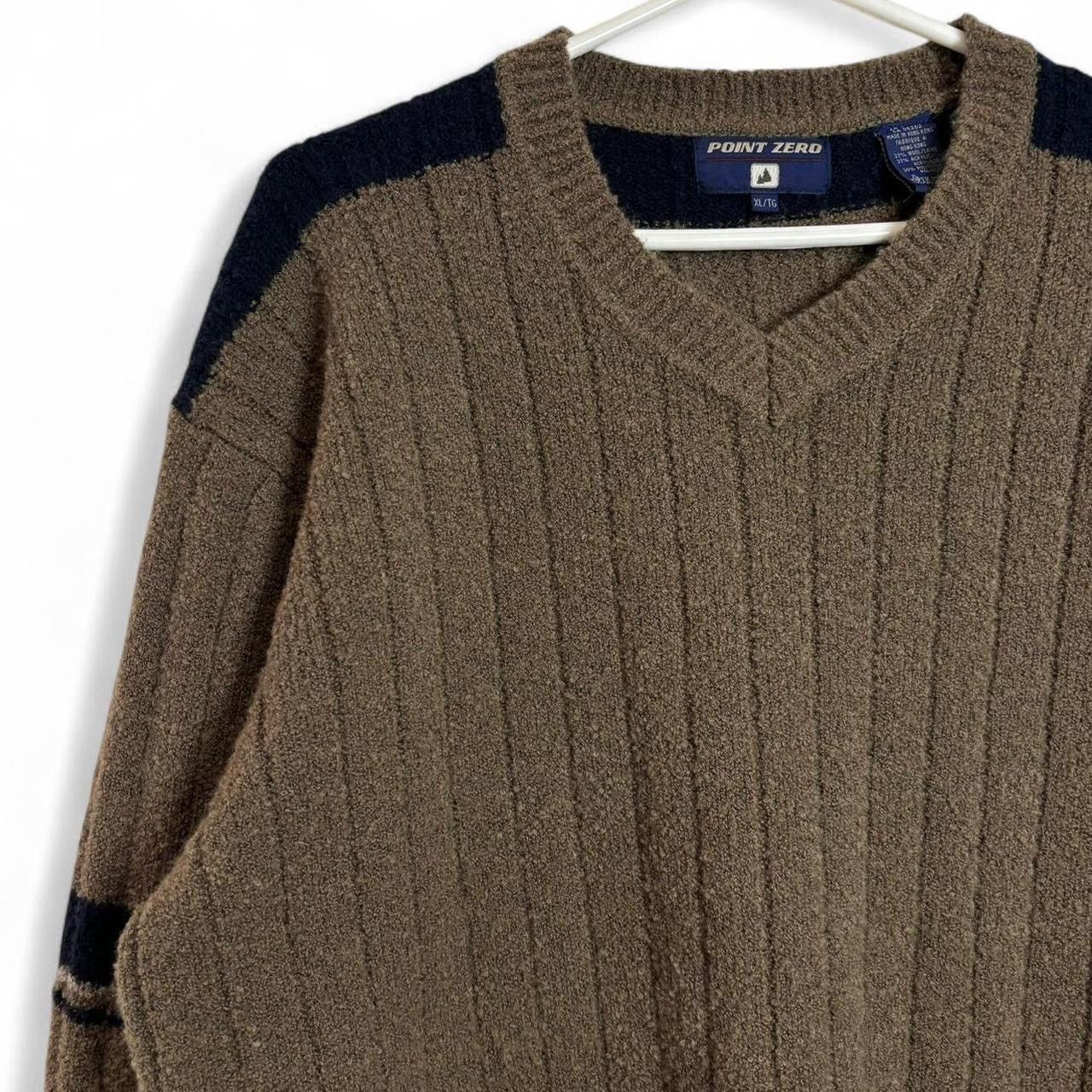 Point Zero × Vintage Vintage 90s Point Zero Brown And Navy Wool Blend Sweater Size US XL / EU 56 / 4 - 2 Thumbnail