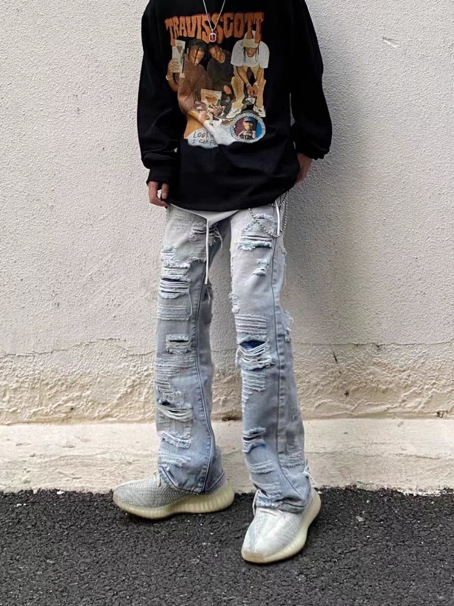High street heavy industry design ripped patch jeans