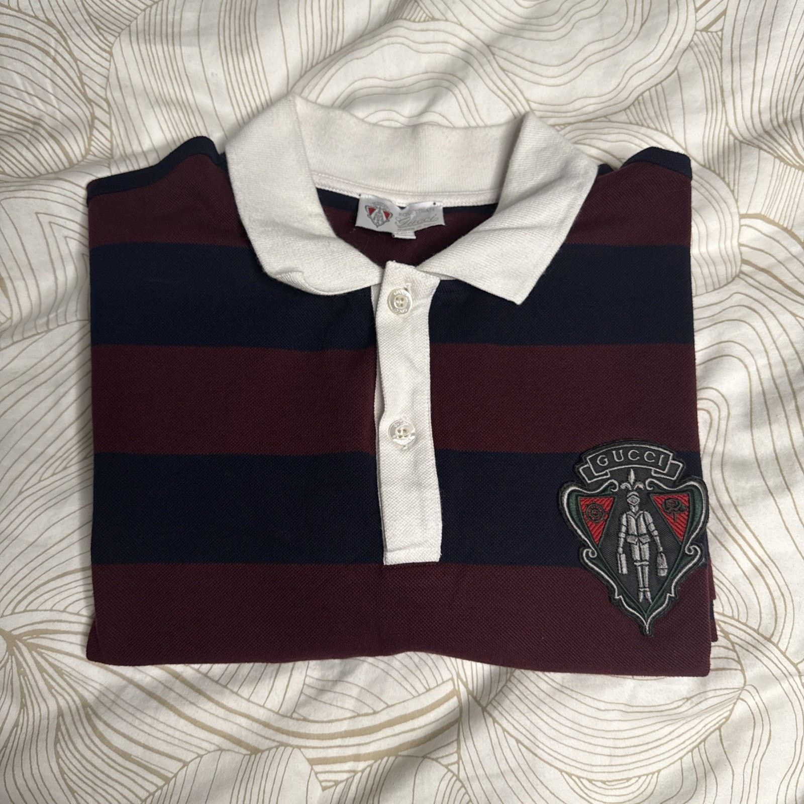 Gucci Gucci Men’s Striped Polo Shirt, Navy And Burgundy, Size XL Size US XL / EU 56 / 4 - 1 Thumbnail
