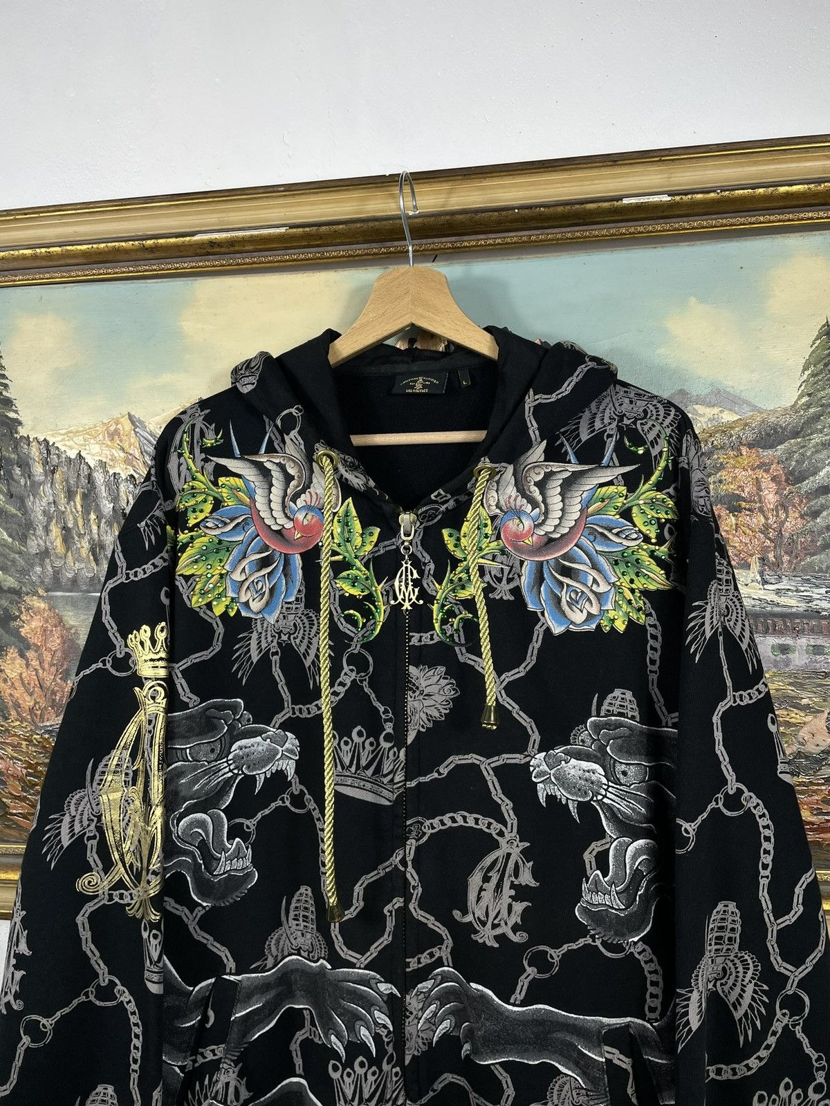 Christian Audigier × Ed Hardy × Vintage Ed Hardy Retro 00s Hoodie With Crystals Affliction Grunge Size XXL / US 16-18 / IT 52-54 - 5 Thumbnail