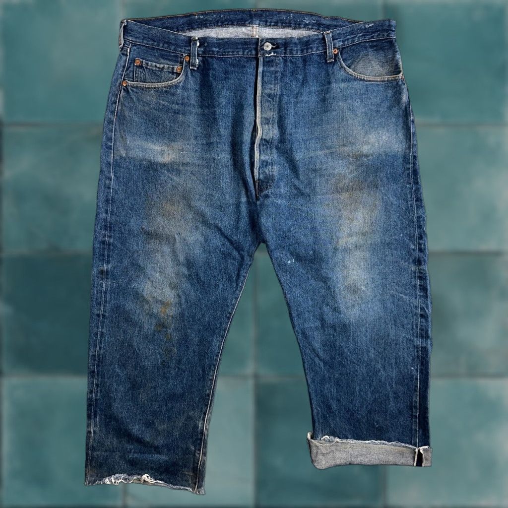 Levi's 501 Vintage 80s Jeans Men Medium Wash Mid Rise Distressed Selvedge USA 48x30