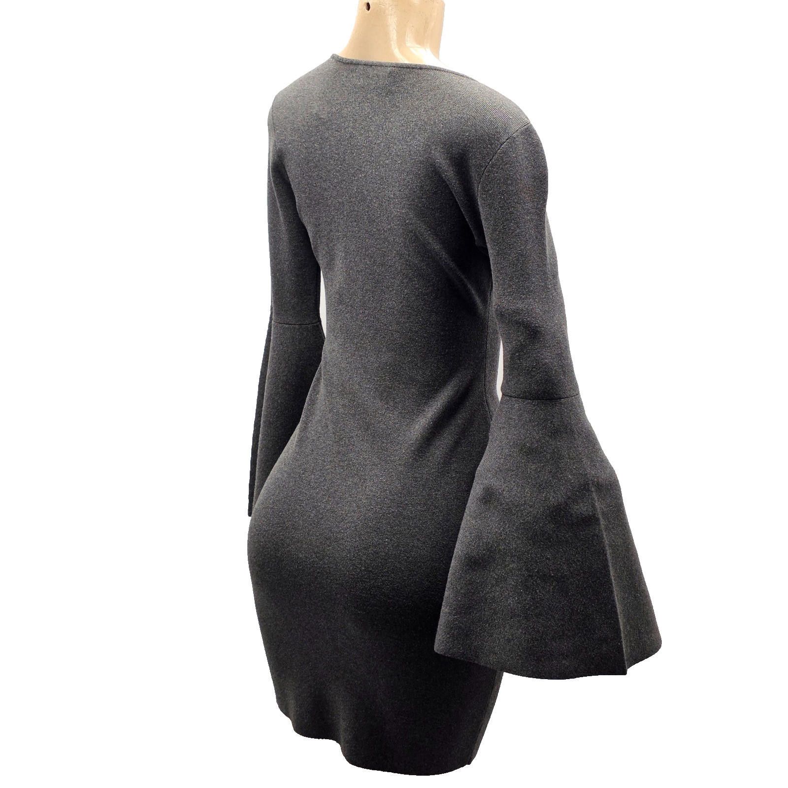 Woolrich Woolen Mills Milly Grey Knit Wool Blend Dress V-Neck Bell Sleeve Petite P Size S / US 4 / IT 40 - 9 Thumbnail
