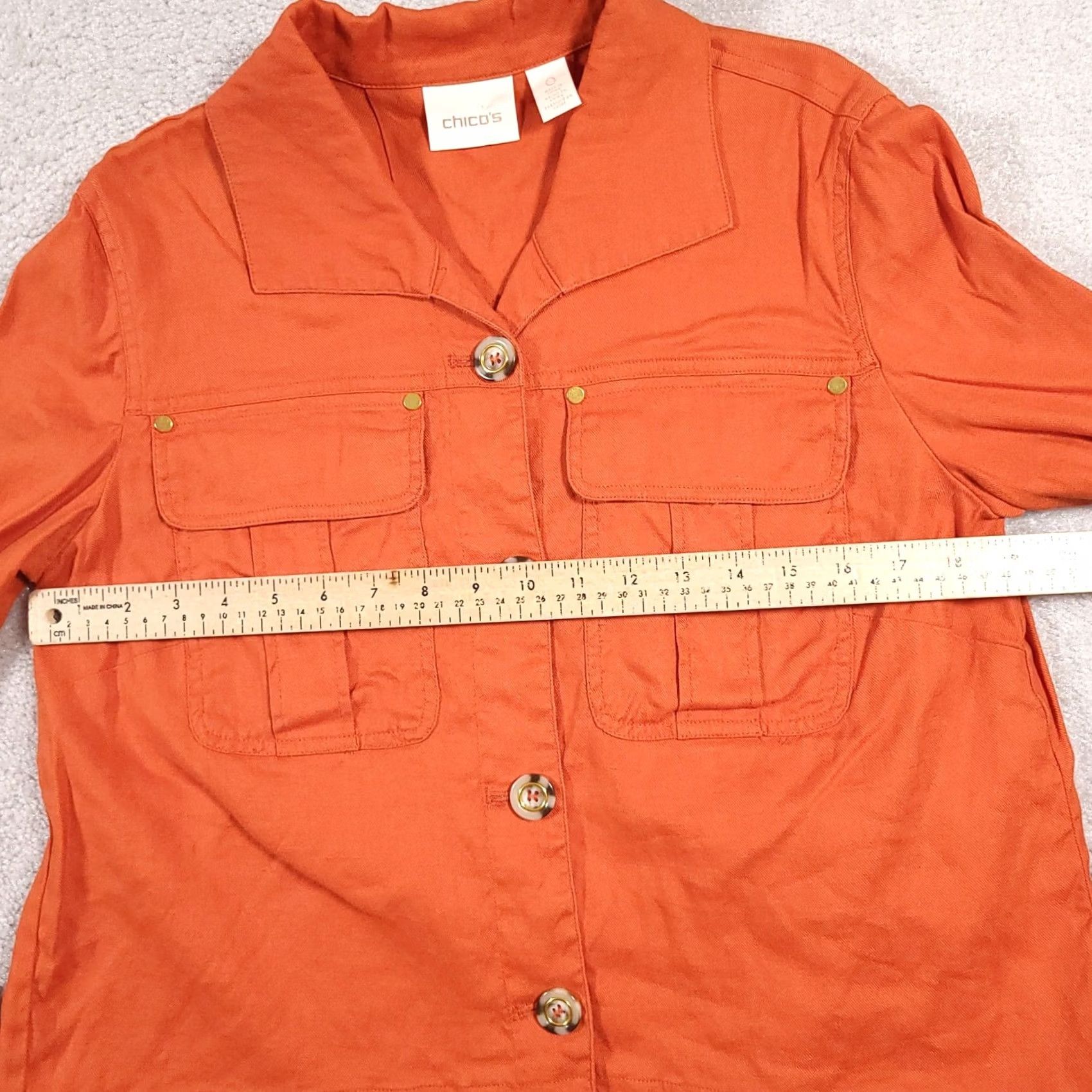 Vintage Chicos Jacket Women's Size S Orange Linen Button Front Collared Basic Jacket Mid-Length Casual Travel Fall Winter Spring Summer Size S / US 4 / IT 40 - 6 Thumbnail