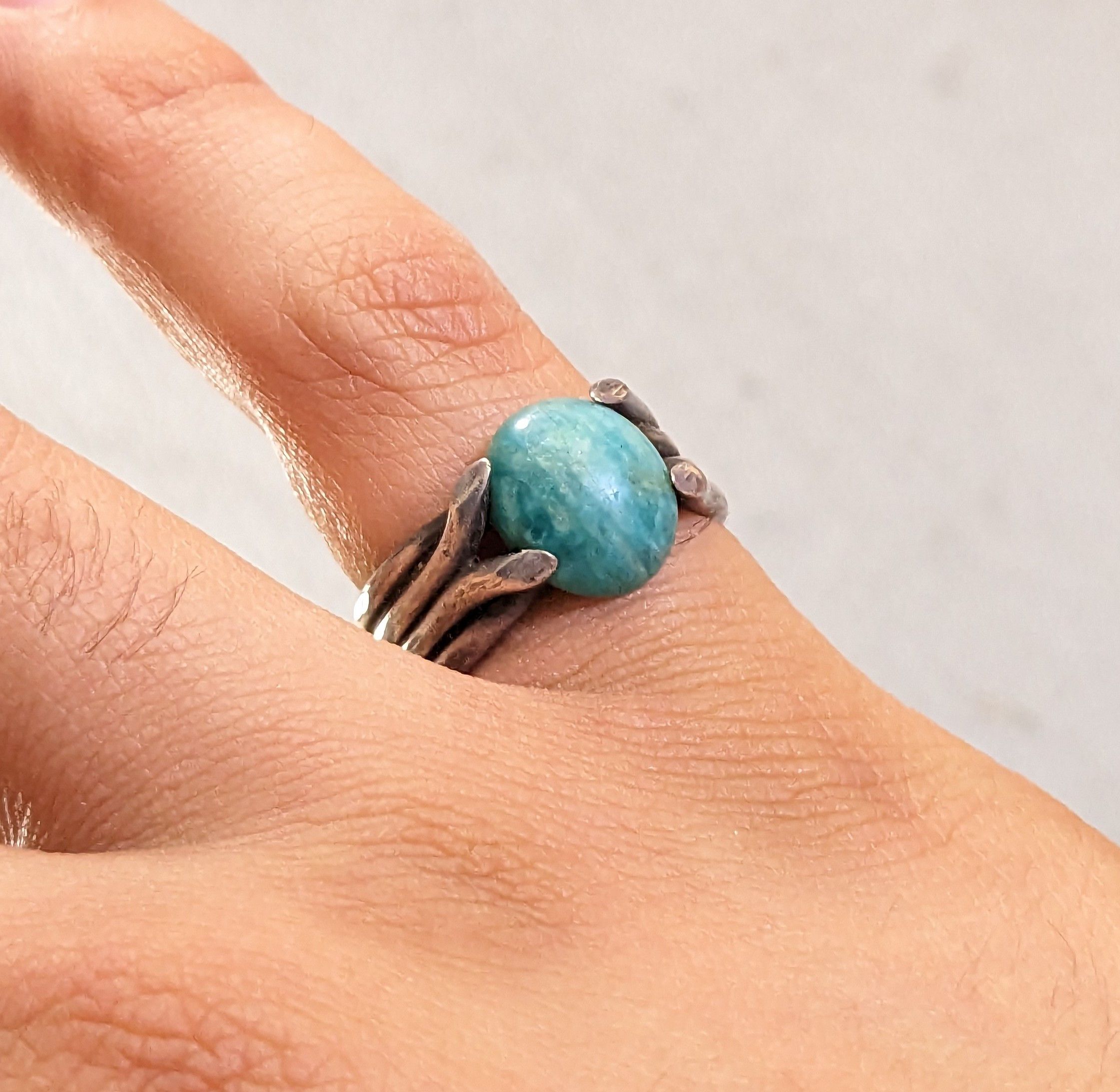 Jewelry Vintage Sterling Silver Ring 6.75 Amazonite Oval Modern Size ONE SIZE - 12 Thumbnail