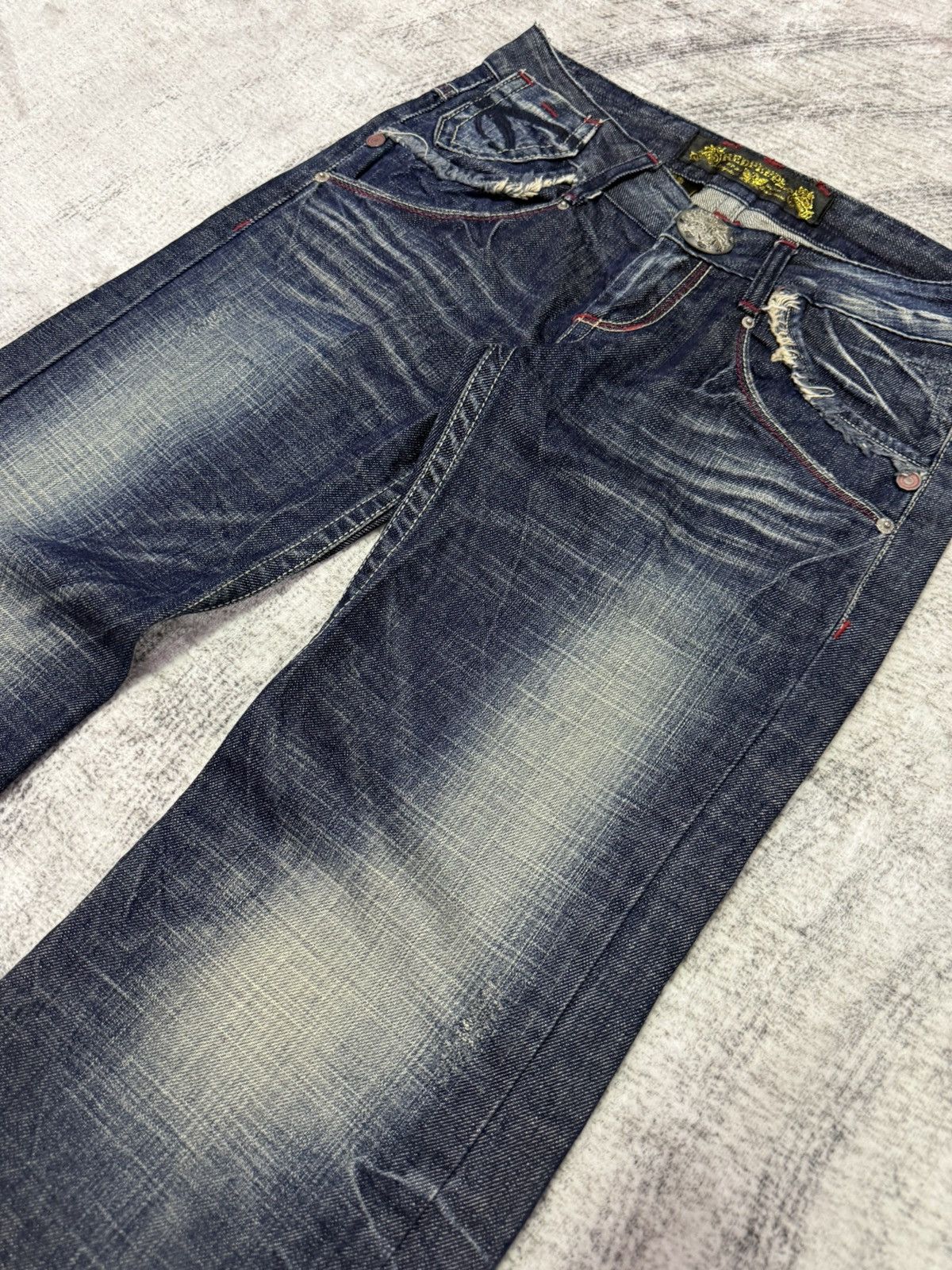 Japanese Brand × Tete Homme × semanticdesign Red Pepper Japan Heavy Wash Low Rise Flared Jeans Size US 29 - 6 Thumbnail