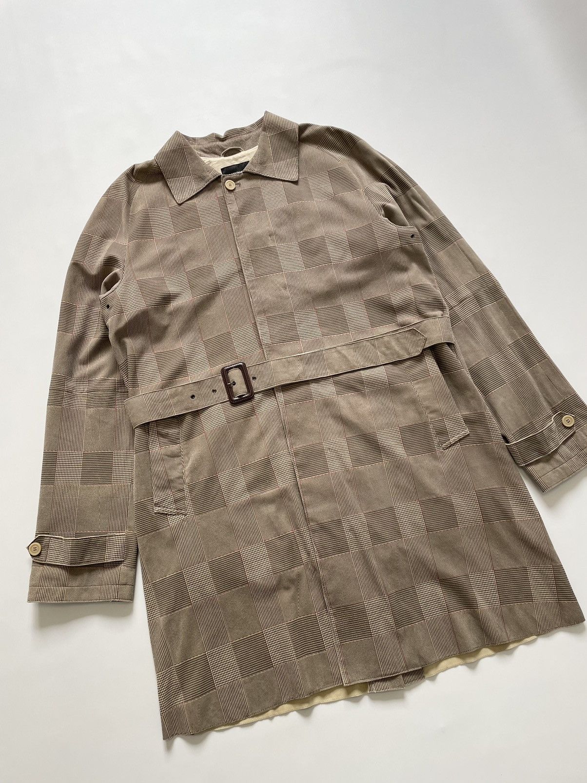 Emporio Armani Prince Of Wales Check Suede Overcoat Size US XL / EU 56 / 4 - 6 Thumbnail