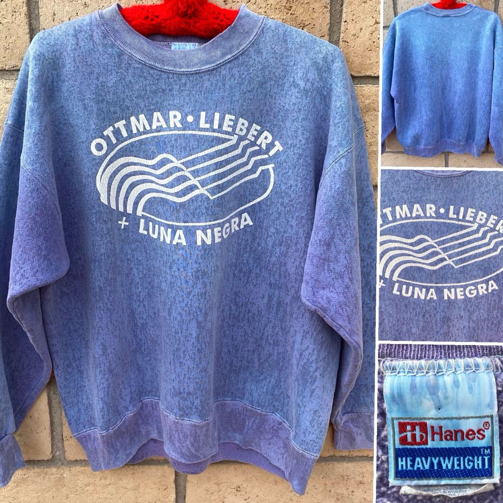 Hanes VINTAGE Hanes Sweatshirt Ottmar Liebert Luna Negra Graphic Print XL Blue Hanes Heavyweight Size US XL / EU 56 / 4 - 2 Thumbnail