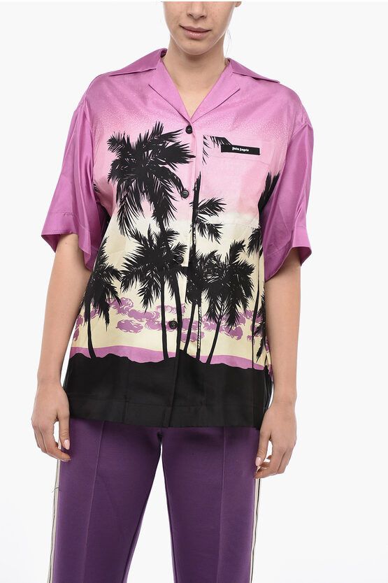 image of Palm Angels Bowling Fit Printed Sunset Shirt in Pink, Women's (Size XS)