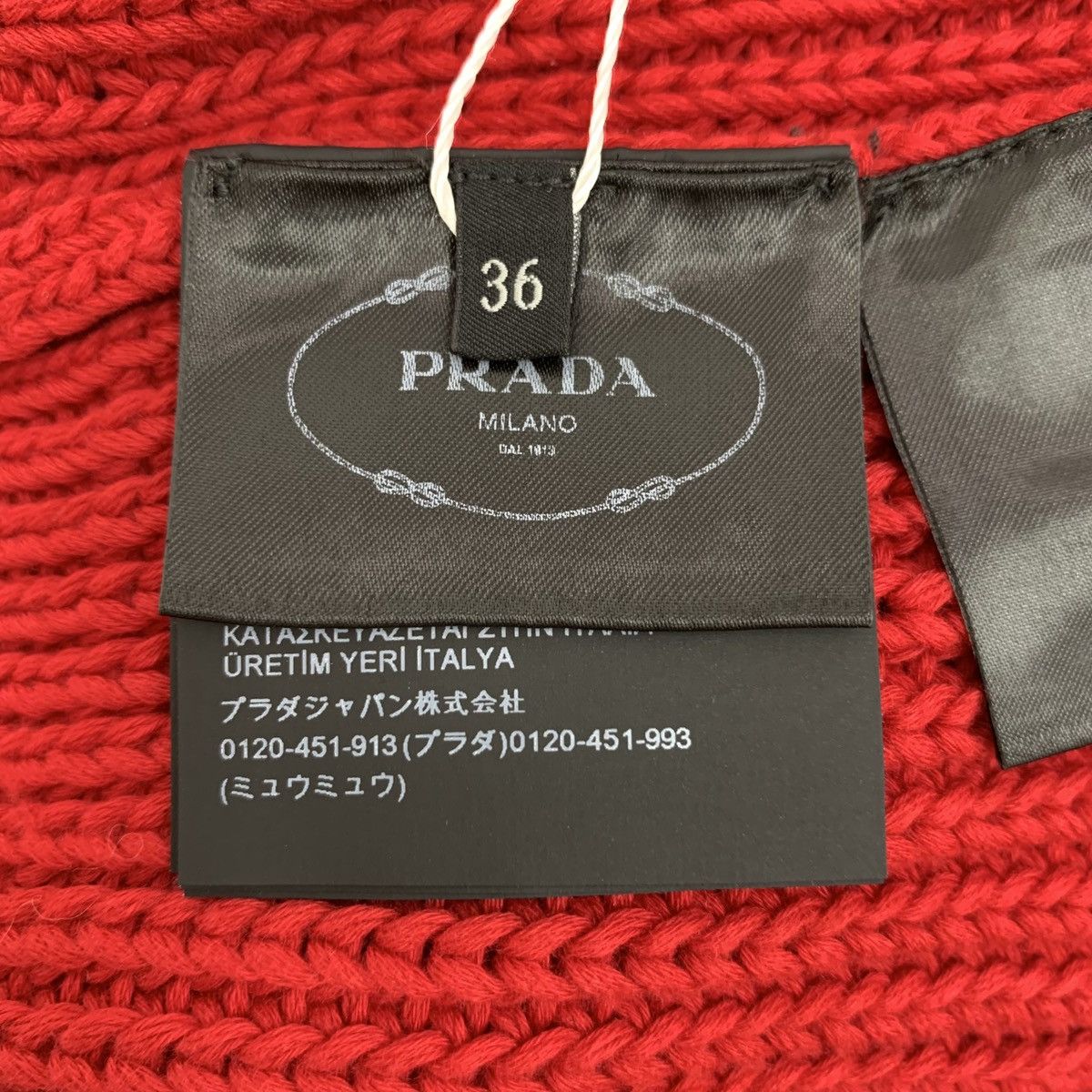 Prada Prada 22 Red Logo Monogram Embroidered Cotton V-Neck Sweater Size XS / US 0-2 / IT 36-38 - 7 Thumbnail