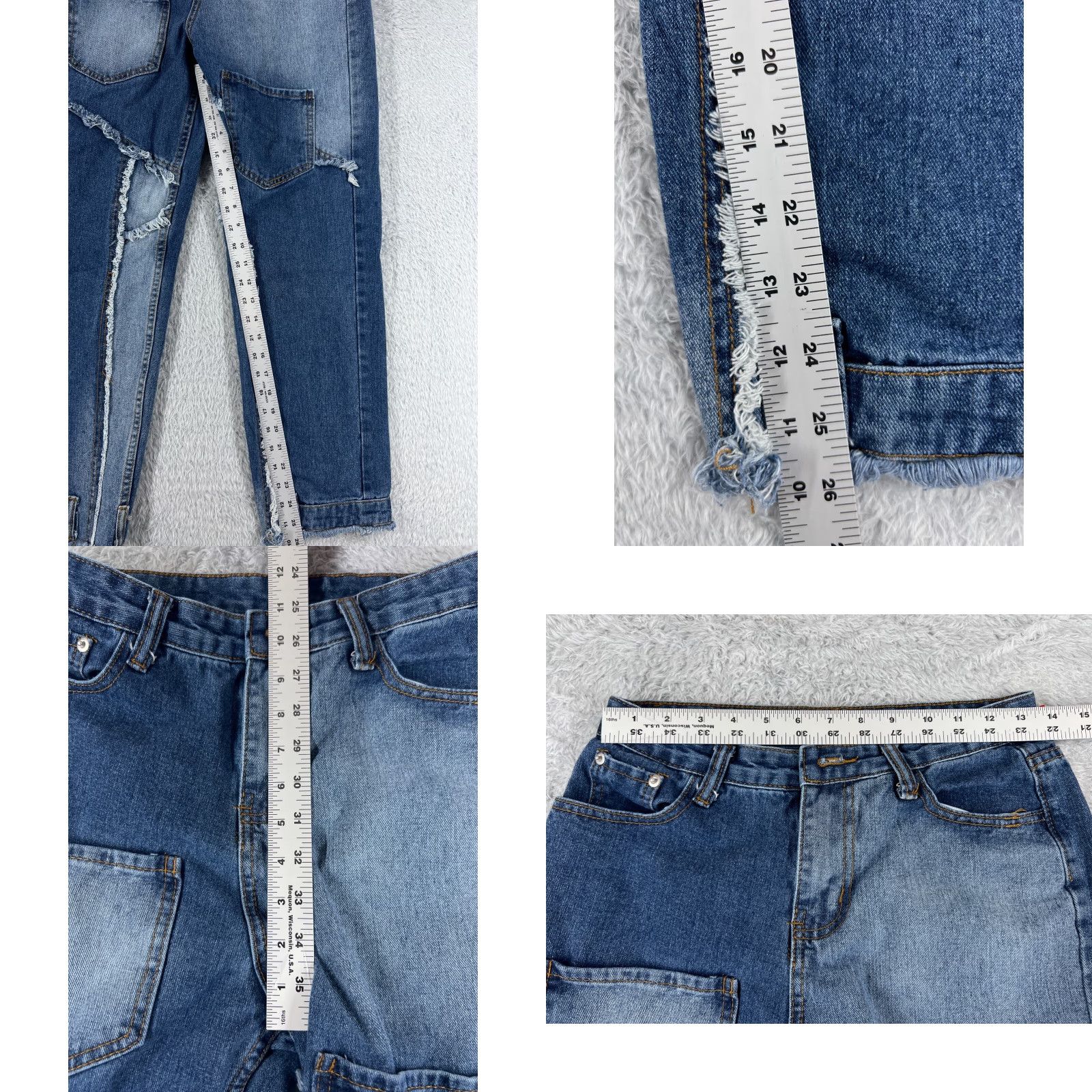 Vintage VINTAGE Jeans Women 26 Blue Denim Straight Leg Crop Patchwork High Rise Cotton 26x26 5-Pocket Design Modern Western Womens Jeans Size 26" / US 2 / IT 38 - 8 Thumbnail