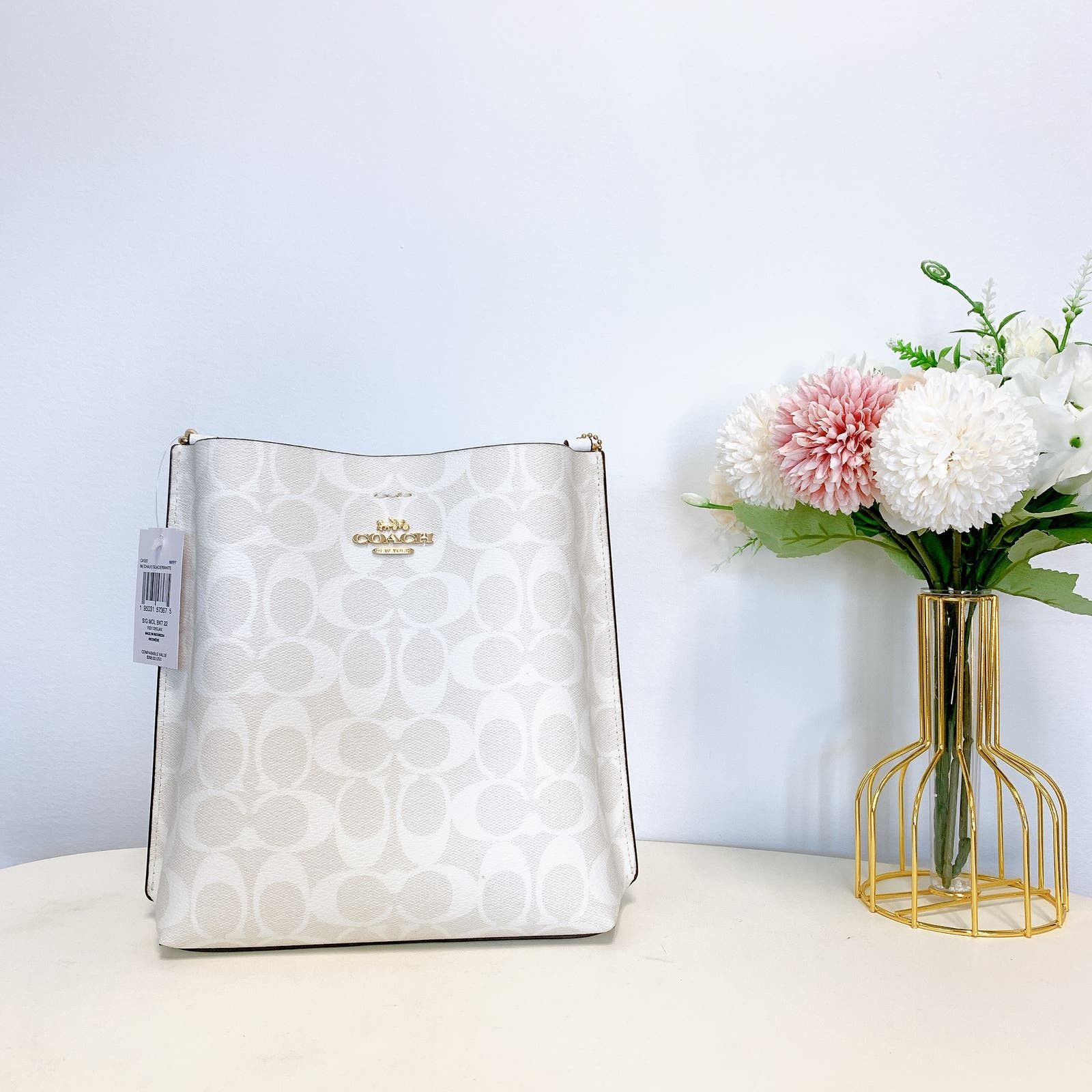 image of Coach Ca582 Mollie Bucket Bag 22 In Sig Chalk/glacierwhite, Women's