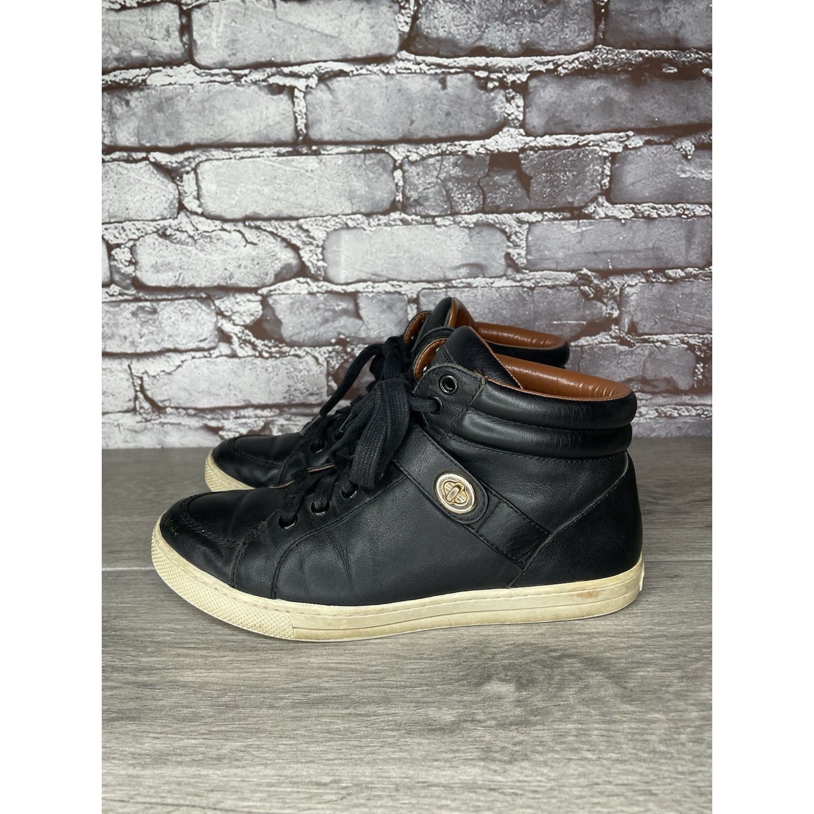 Coach COACH Pembroke Nappa Black Leather Hi-Top Turnlock Sneakers Size US 7.5 / IT 37.5 - 19 Thumbnail