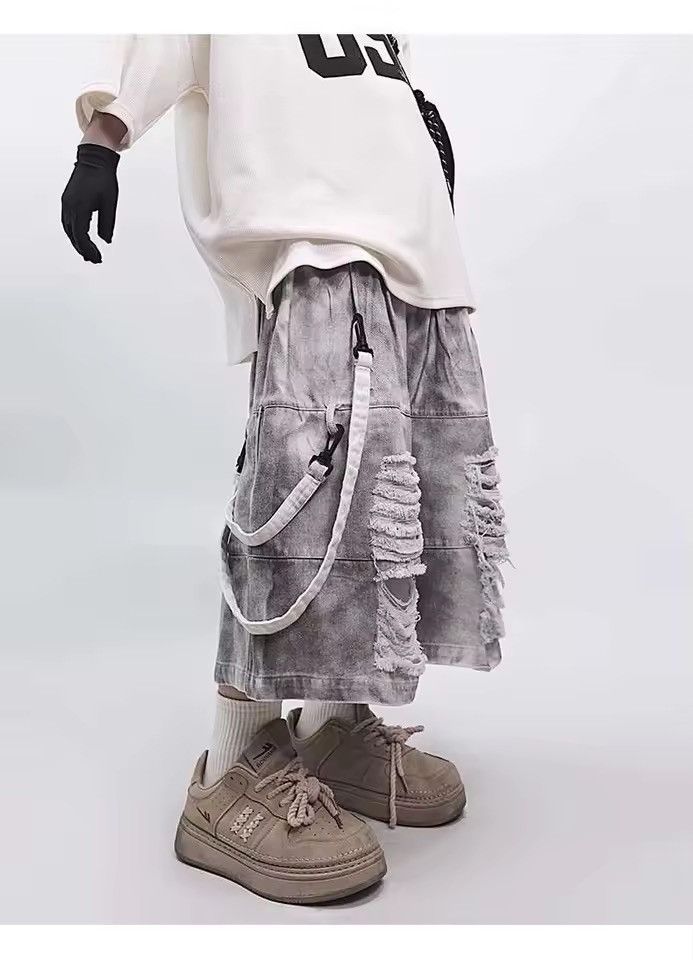 Jean Streetwear Baggy Loose Hole Distressed Design Shorts Size US 36 / EU 52 - 6 Thumbnail