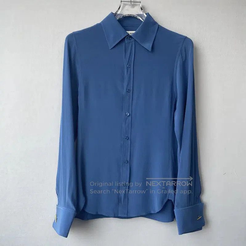 Yves Saint Laurent YSL Blue Long Sleeve Women's Shirt . Size S / US 4 / IT 40 - 1 Thumbnail