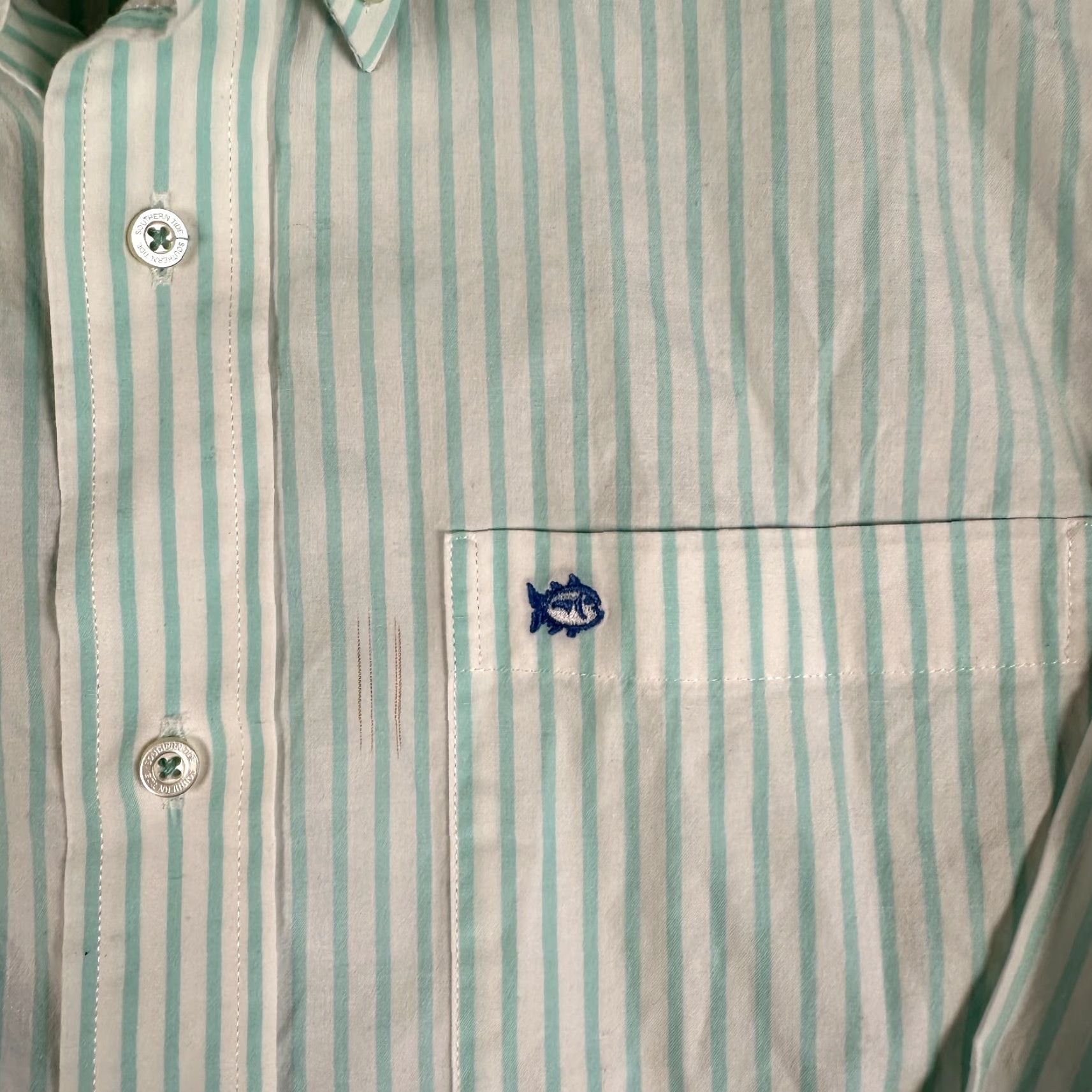 Southern Tide Southern Tide Shirt Mens Small White Green Striped Button Up Performance Stretch Size US S / EU 44-46 / 1 - 6 Thumbnail
