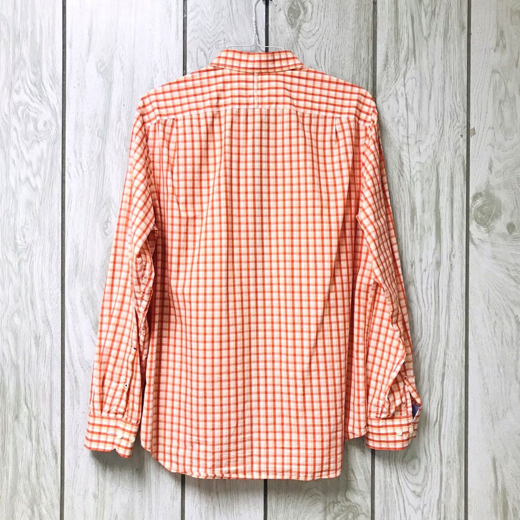 Banana Republic Banana Republic Men Orange Plaid Slim Fit Button-Up Long Sleeve Dress Shirt L Size 42R - 2 Thumbnail