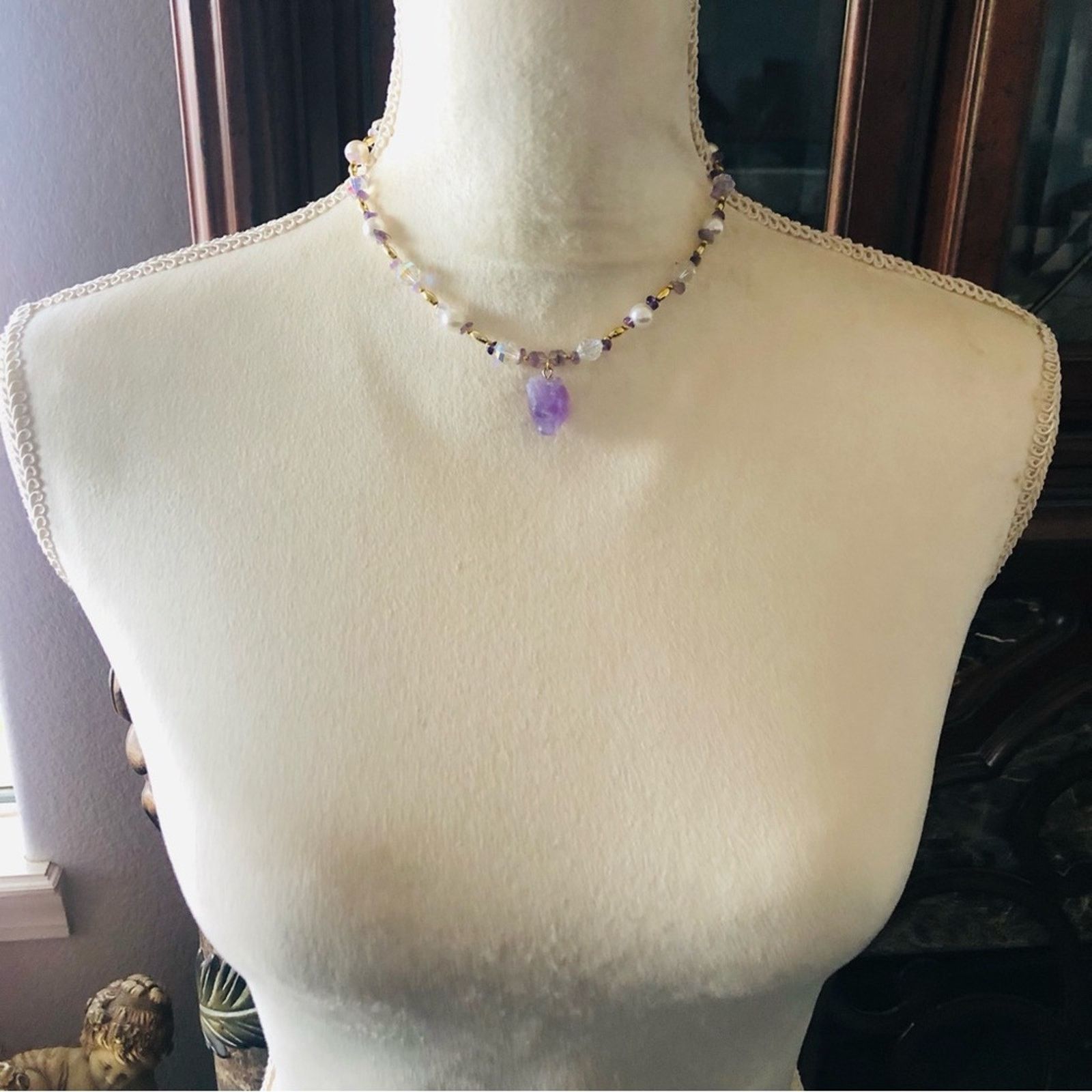 Handmade Handcrafted repurpose genuine amethyst slab pendant necklace Size ONE SIZE - 5 Thumbnail