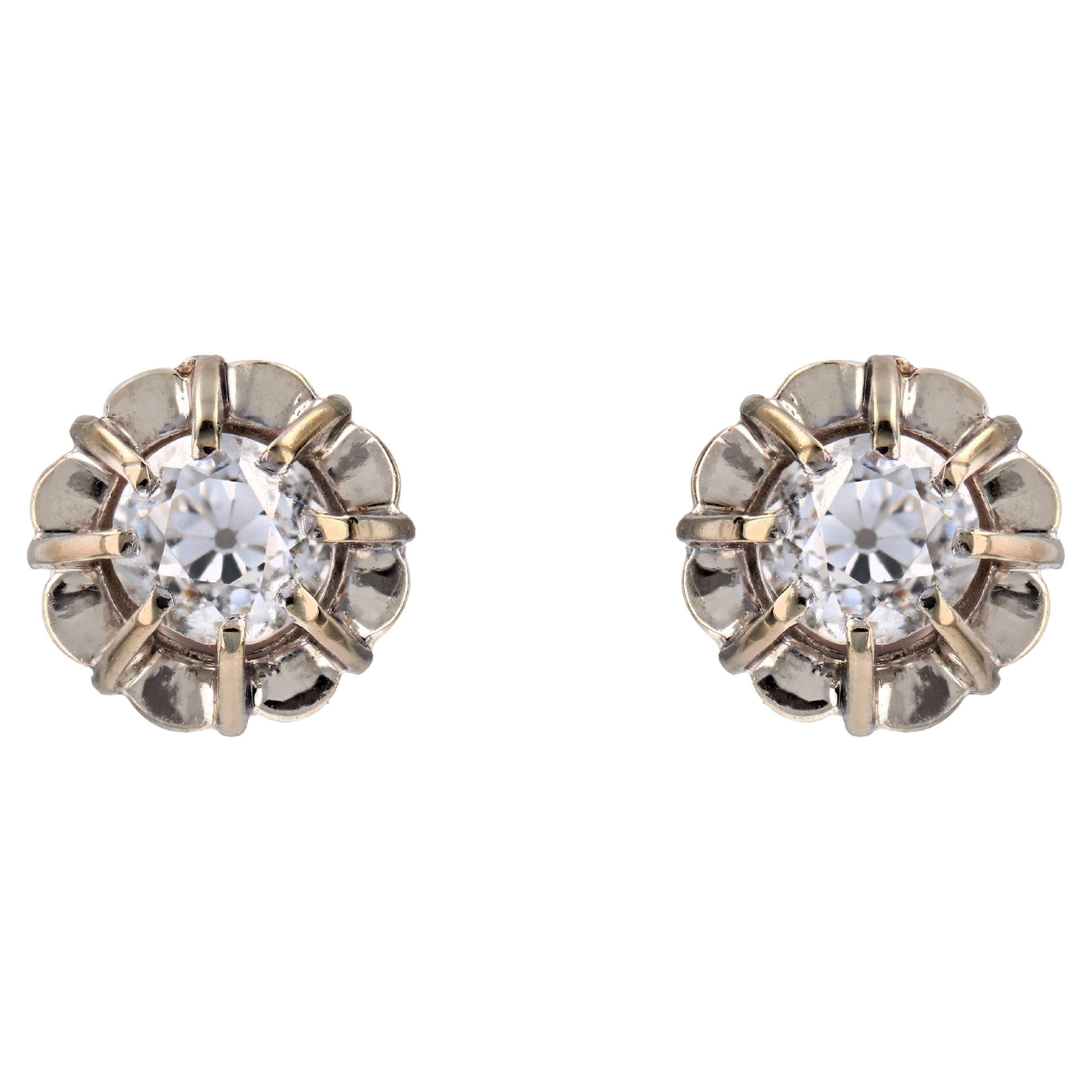 image of Vintage 20Th Century 1 Carat Cushion-Cut Diamonds 18 Karat White Gold Stud Earrings, Women's