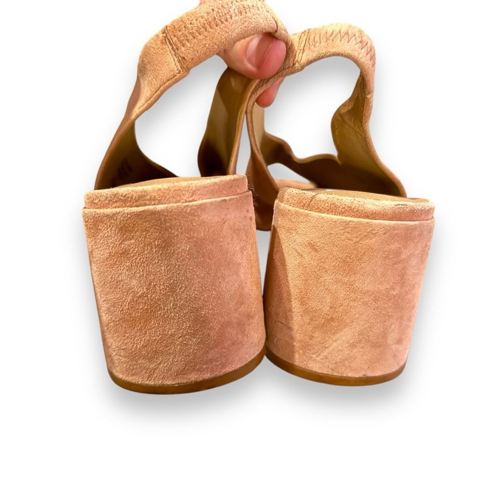Anthropologie Anthropologie M4d3 Safi Suede Block Peep Toe Slingback Heels Size US 9 / IT 39 - 7 Thumbnail