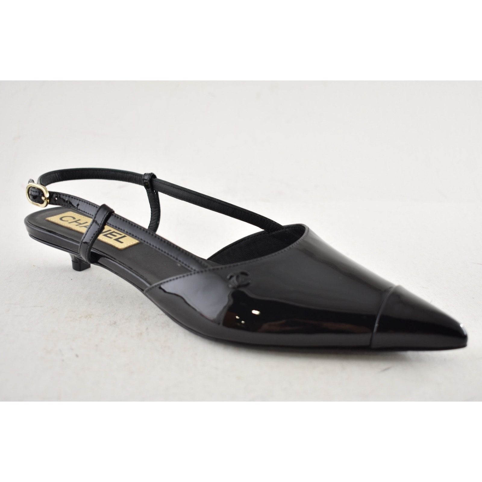 Chanel Chanel 22K Black Patent Leather CC Sling Slingback Sandal Size US 7 / IT 37 - 4 Thumbnail