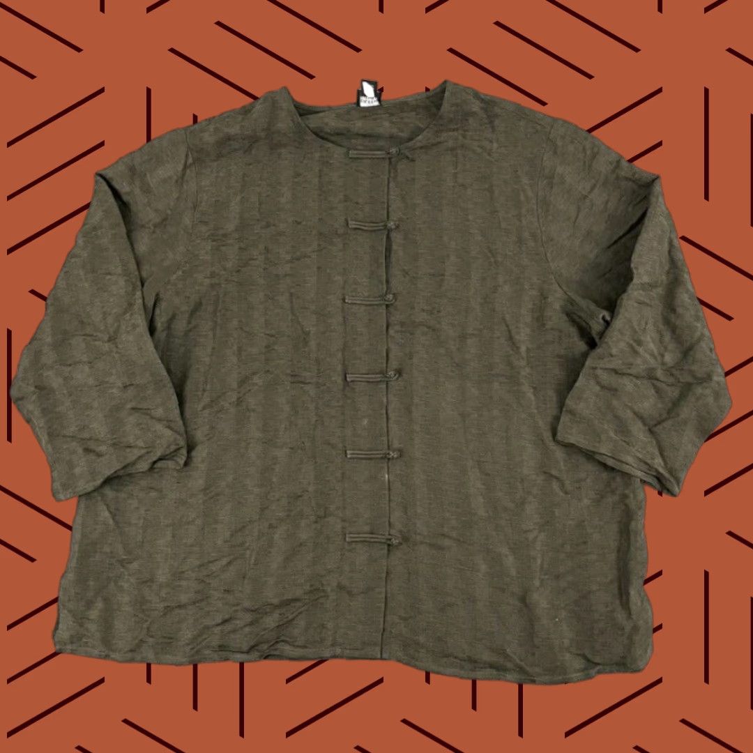 Eileen Fisher VINTAGE EILEEN FISHER Blouse Women's Plus Size 3X Long Sleeve Green Silk Linen Blend Top Casual Size XXL / US 16-18 / IT 52-54 - 1 Thumbnail