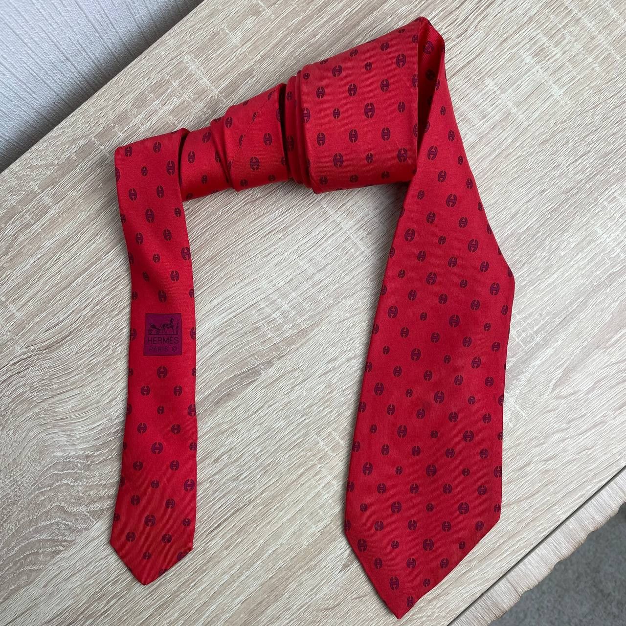 Hermes Hermes Paris Silk Tie 5361 OA Geometry Red Size ONE SIZE - 3 Thumbnail