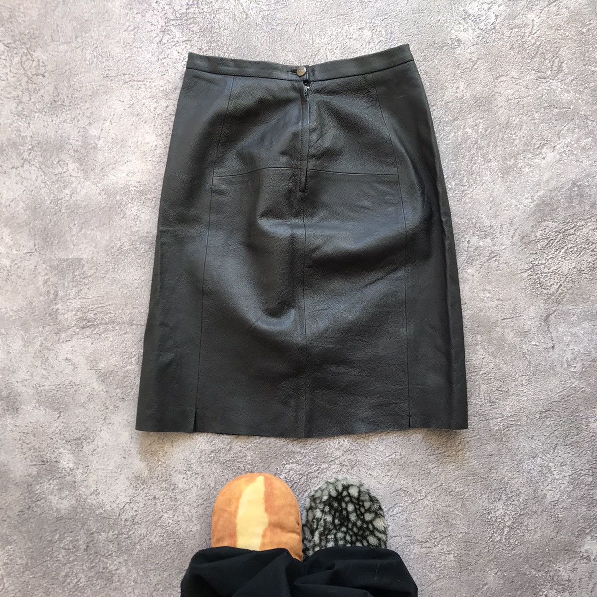 Vintage Vintage Y2K Black Leather Midi Skirt Avant Garde Punk 29 Size 29" - 1 Thumbnail
