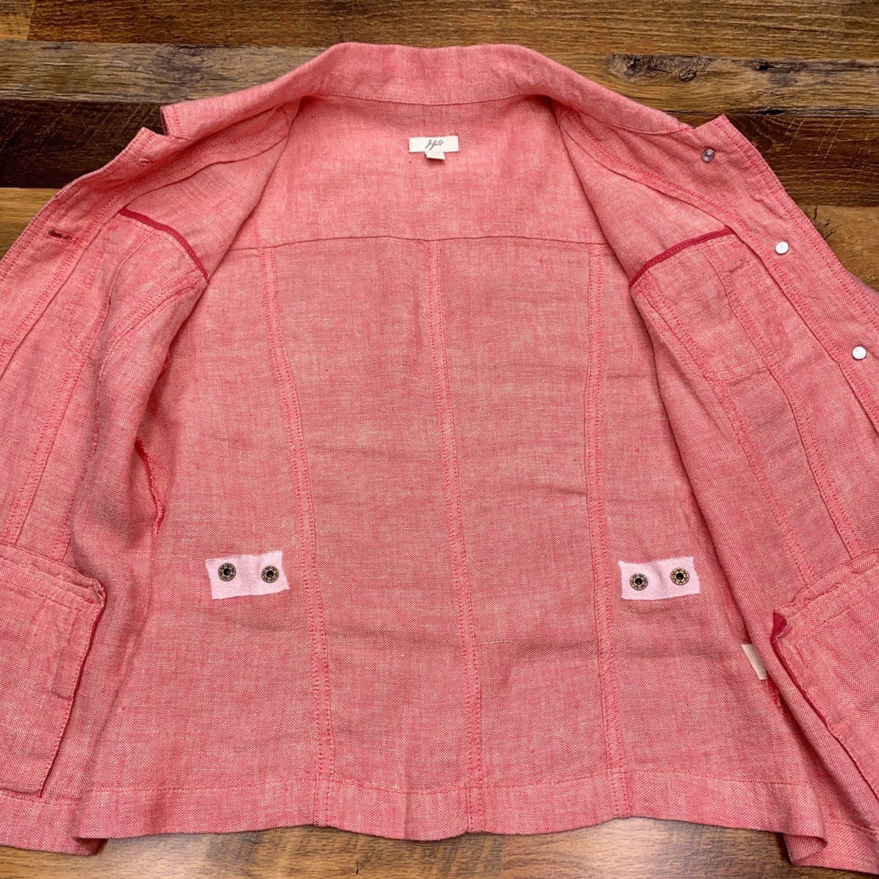 J. Jill J. Jill Jacket Shacket Denim Linen 2XS Red Women Regular Long Sleeve Button Pockets Modern Vintage? Size XXS / US 00 / IT 34 - 3 Thumbnail