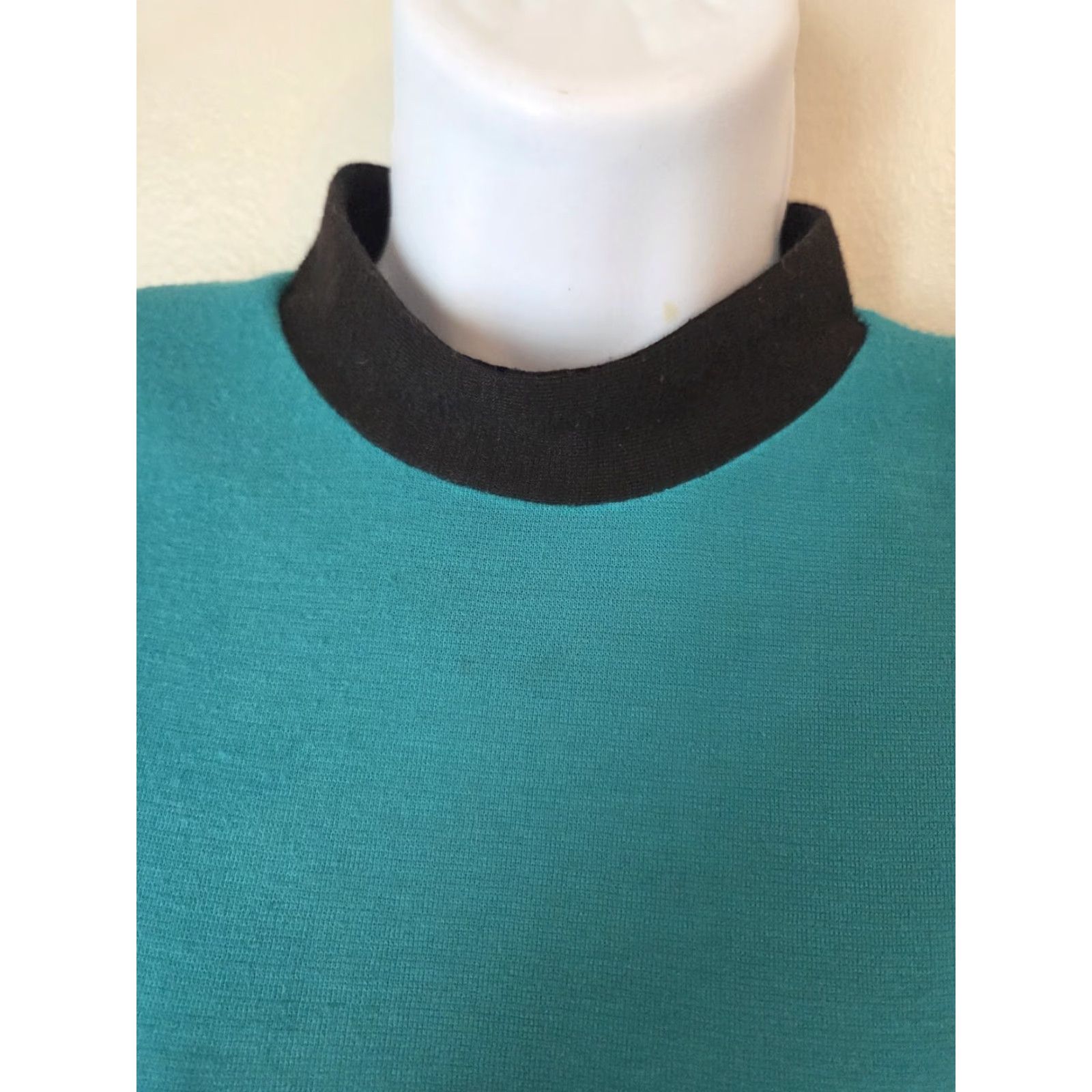 Altea VINTAGE 80s Caron Petite Teal Black New Wave Drop Waist Midi Dress Size 8 Size M / US 6-8 / IT 42-44 - 2 Thumbnail