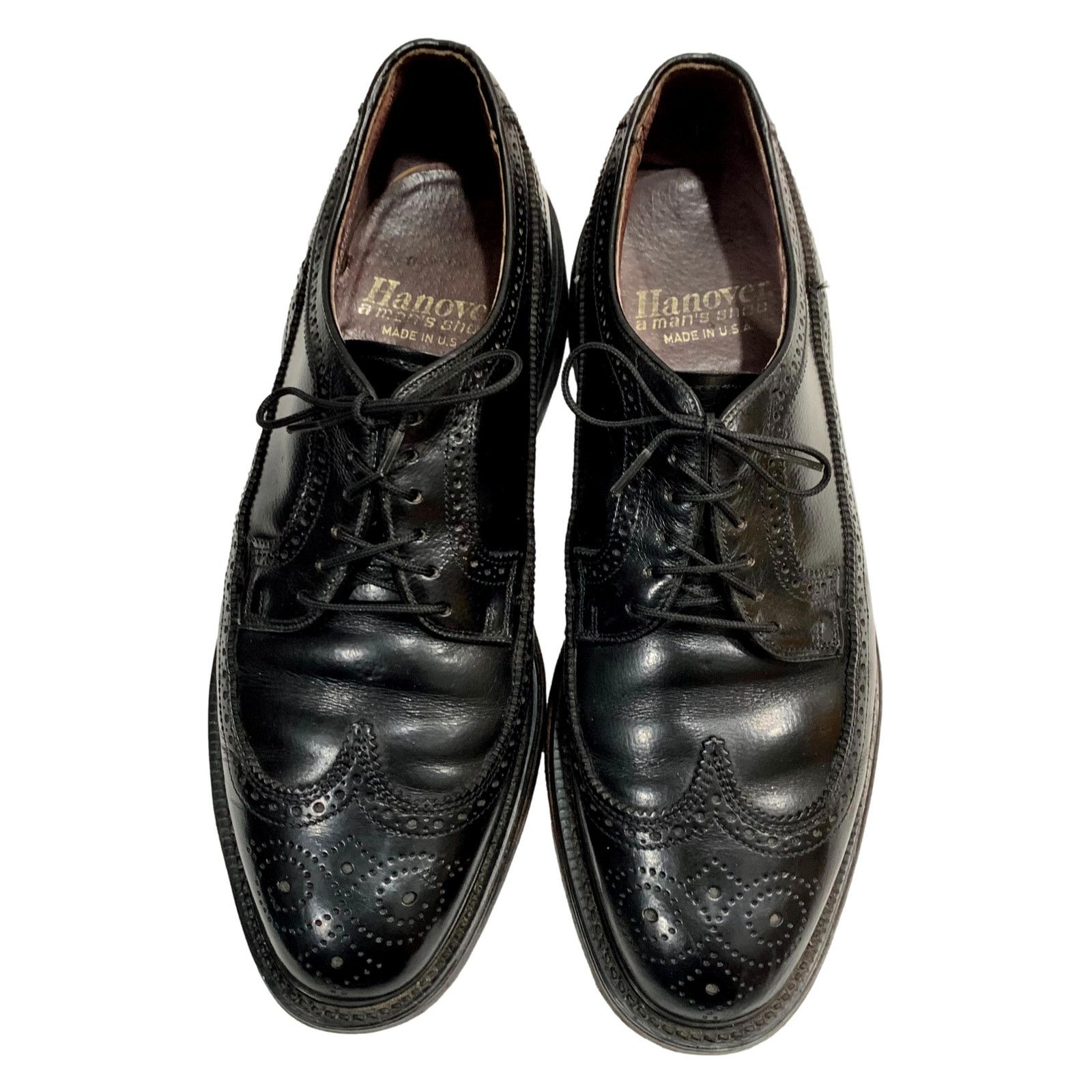 Genuine Leather × Vintage Vintage Hanover Black Leather Wingtips Longwings | 9.5 EEE Size US 9.5 / EU 42-43 - 5 Thumbnail