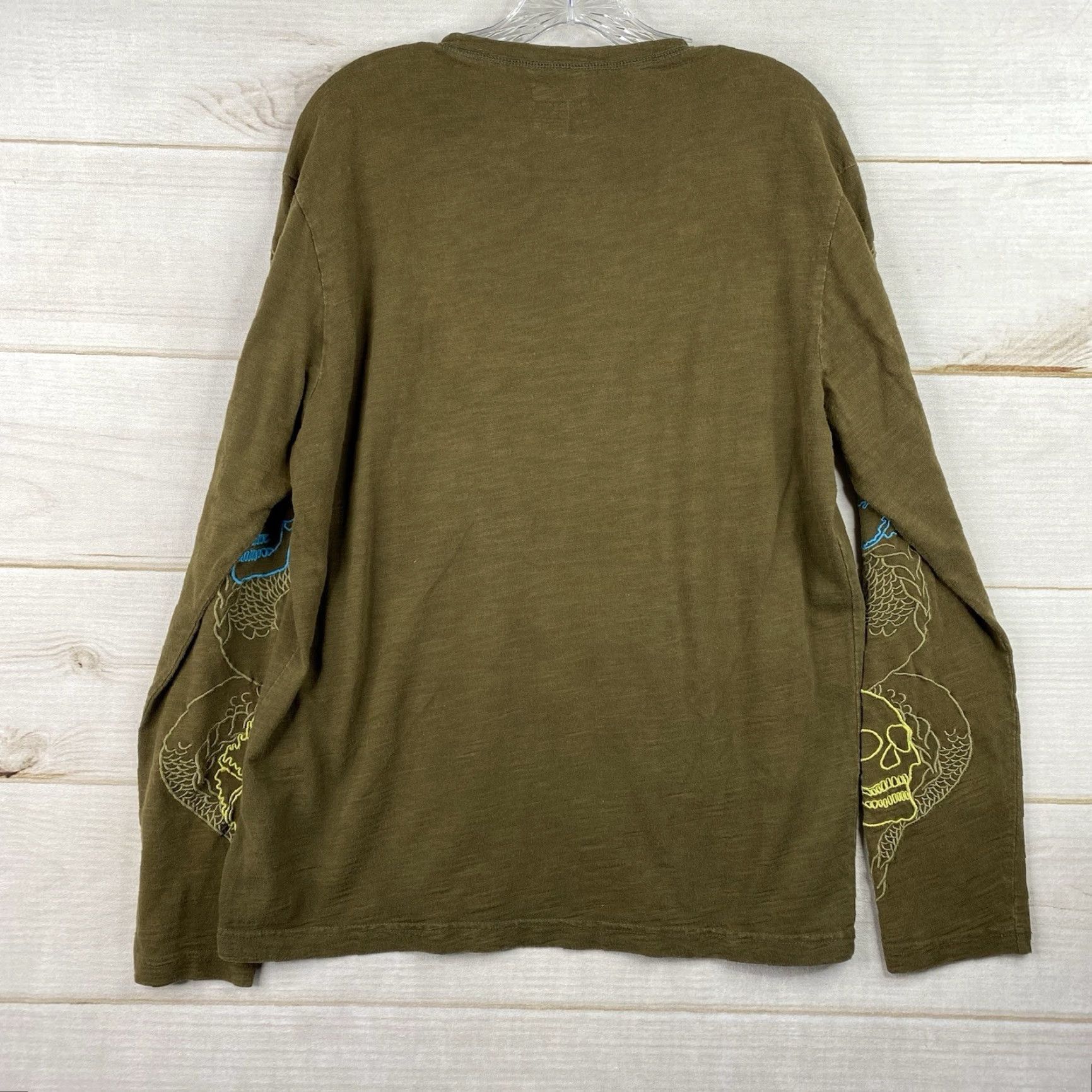 Vintage INC International Concepts Men T-Shirt Long Sleeve Green Embroidered Eagle Skulls Crew Neck M Size US M / EU 48-50 / 2 - 6 Thumbnail