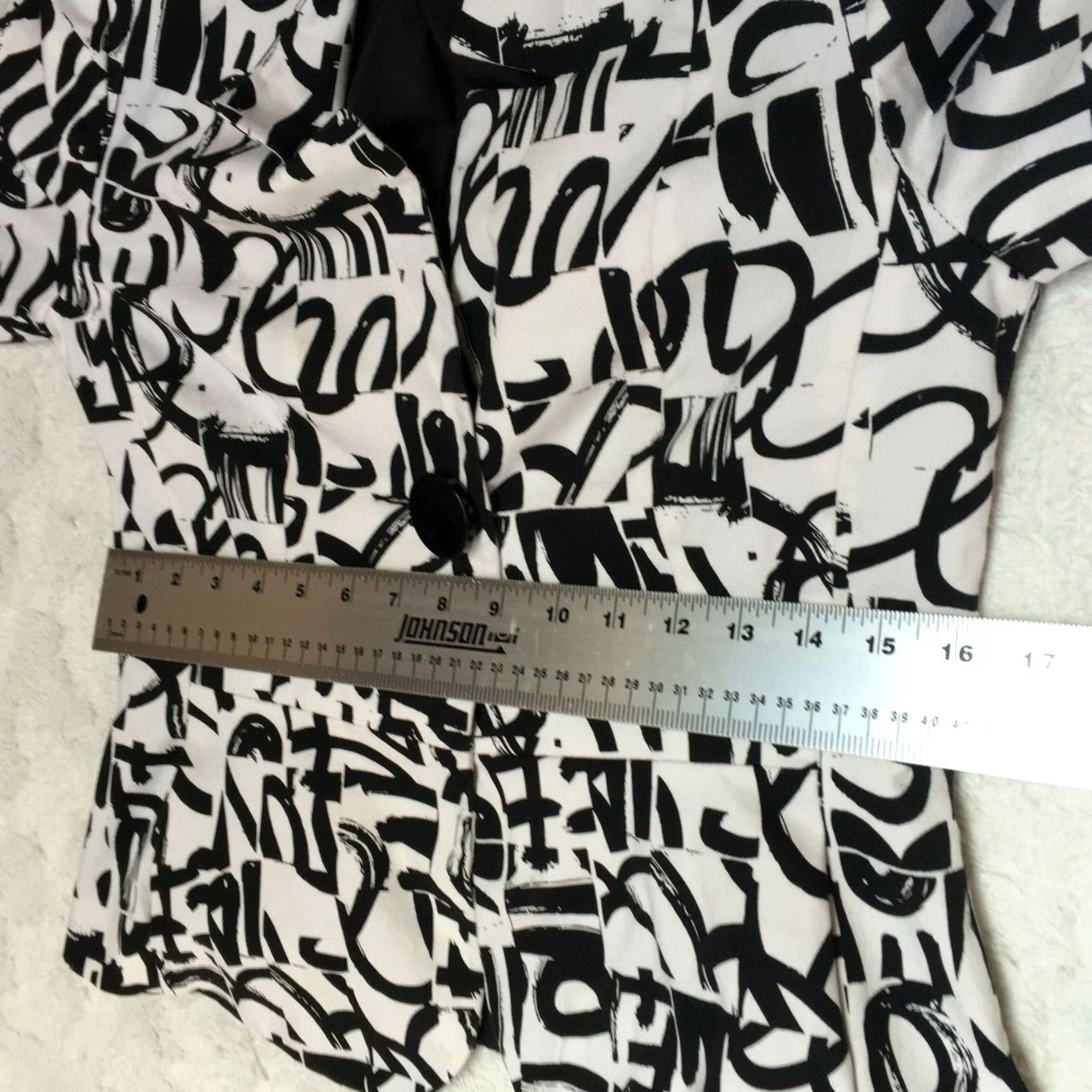 Vintage Robert Kitchen Canada Women's Sz 4 White Black Printed One-Button Blazer Jacket Casual Shirt/Blazer Size S / US 4 / IT 40 - 4 Thumbnail