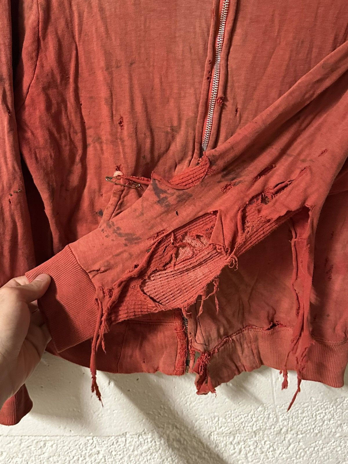Vintage VINTAGE THRASHED RED THERMAL LINED HOODIE Size US XS / EU 42 / 0 - 5 Thumbnail